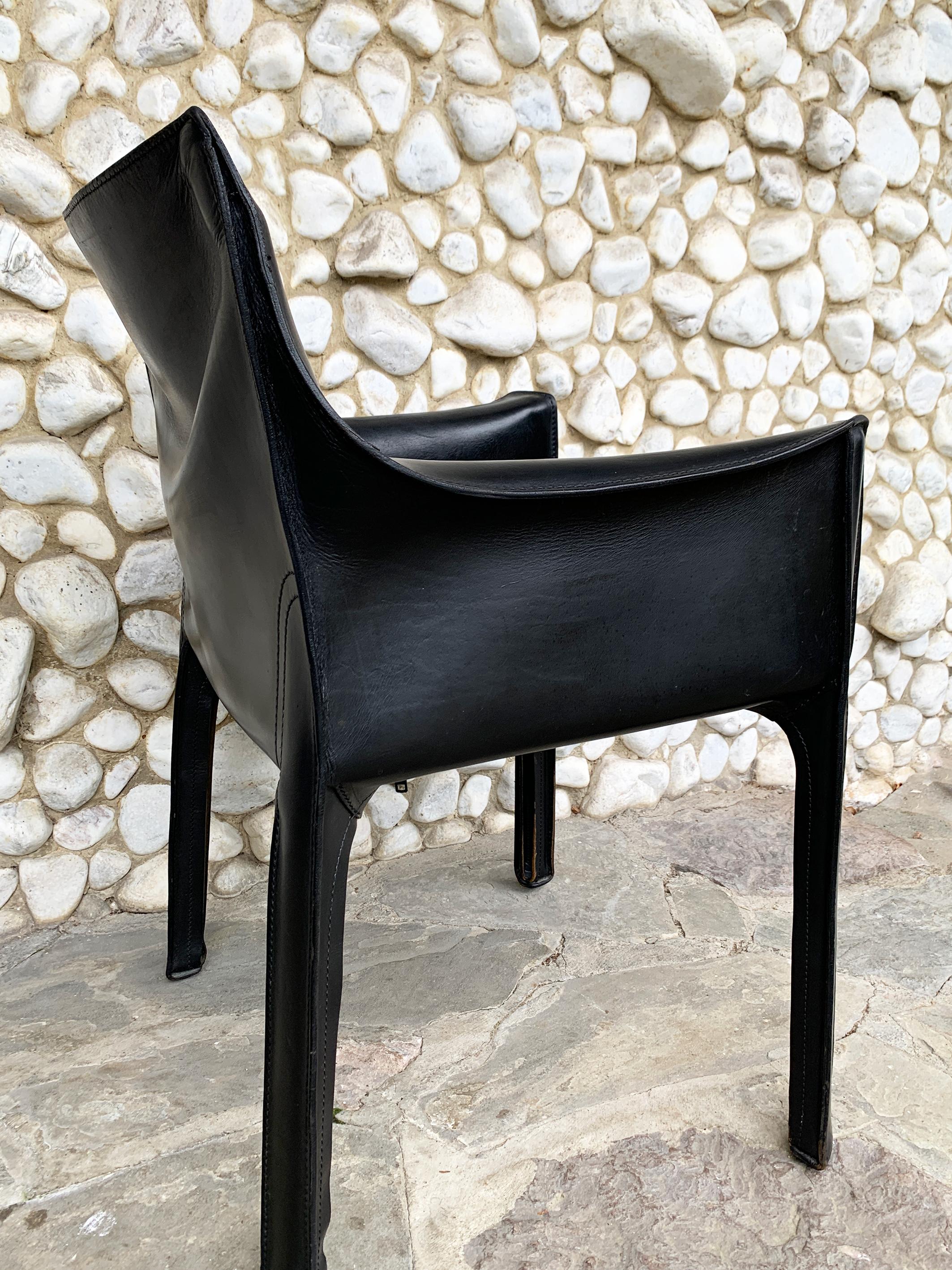 CAB 413 Armchair in Black Leather by Mario Bellini for Cassina, 1980s For Sale 2
