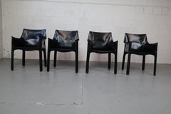 Cab 413 armchairs in black leather by Mario Bellini for Cassina