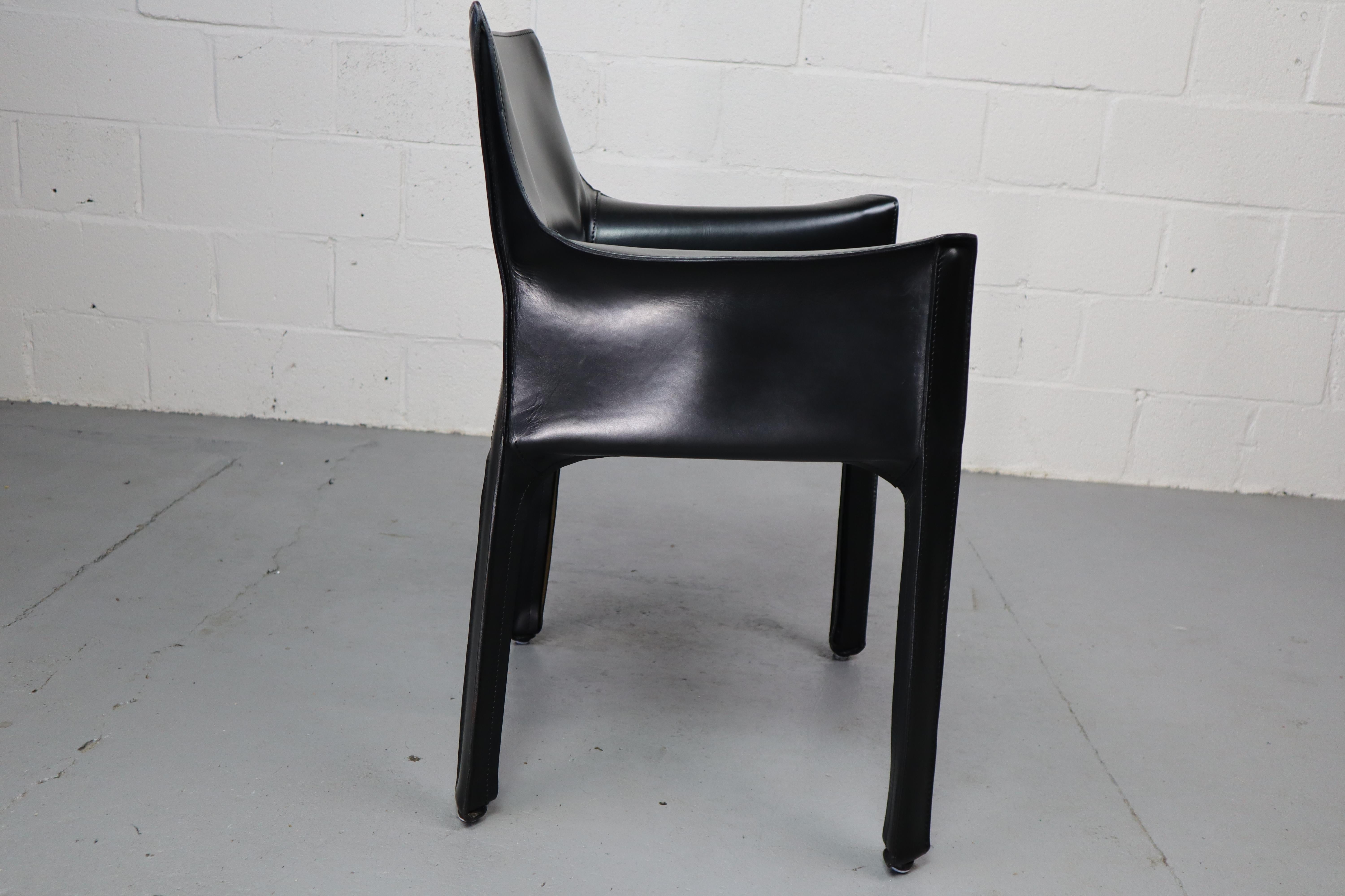 20th Century Cab 413 armchairs in black leather by Mario Bellini for Cassina