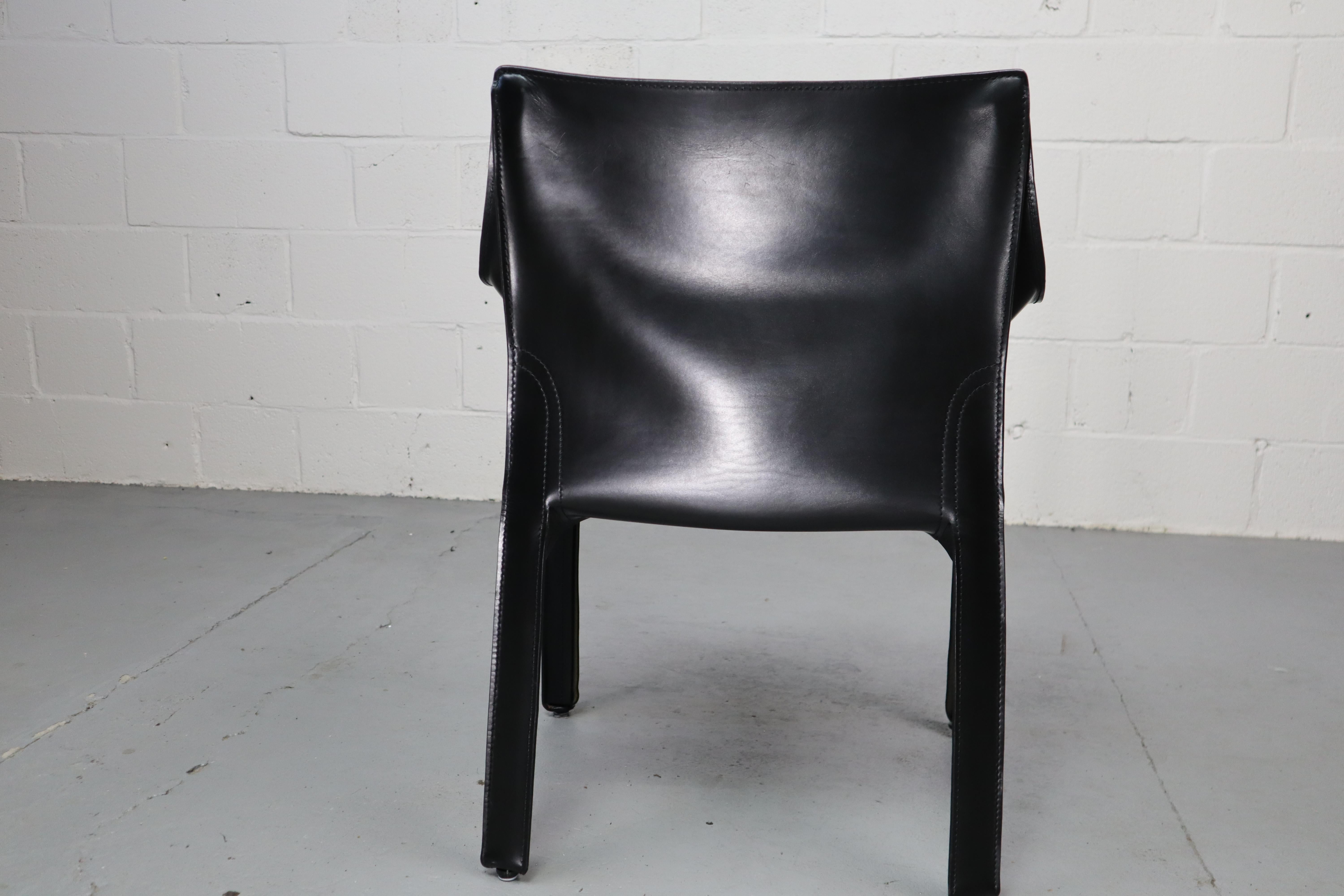 Leather Cab 413 armchairs in black leather by Mario Bellini for Cassina