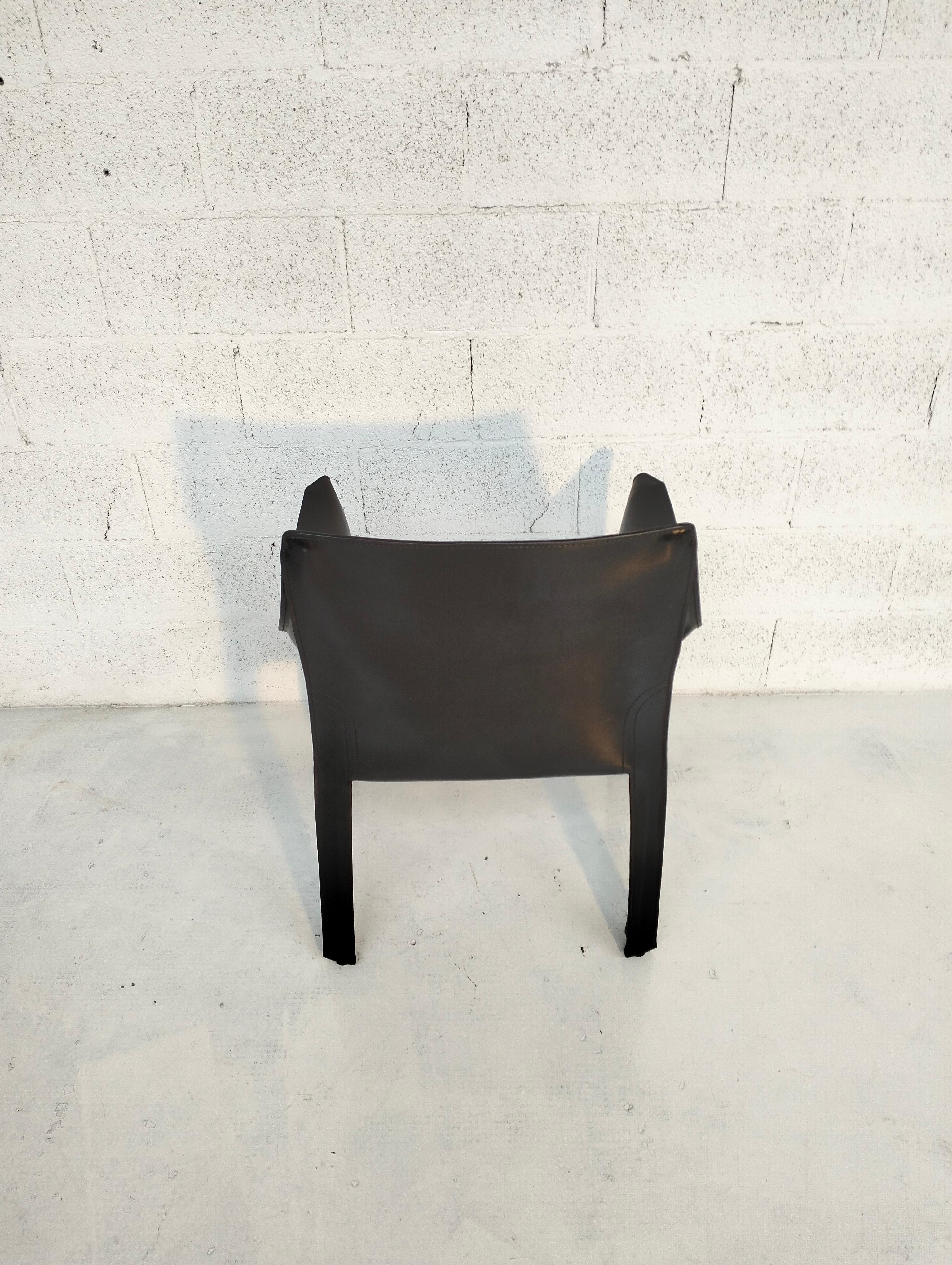 Cab 413 black leather armchair by Mario Bellini for Cassina, Italy, 70's 3