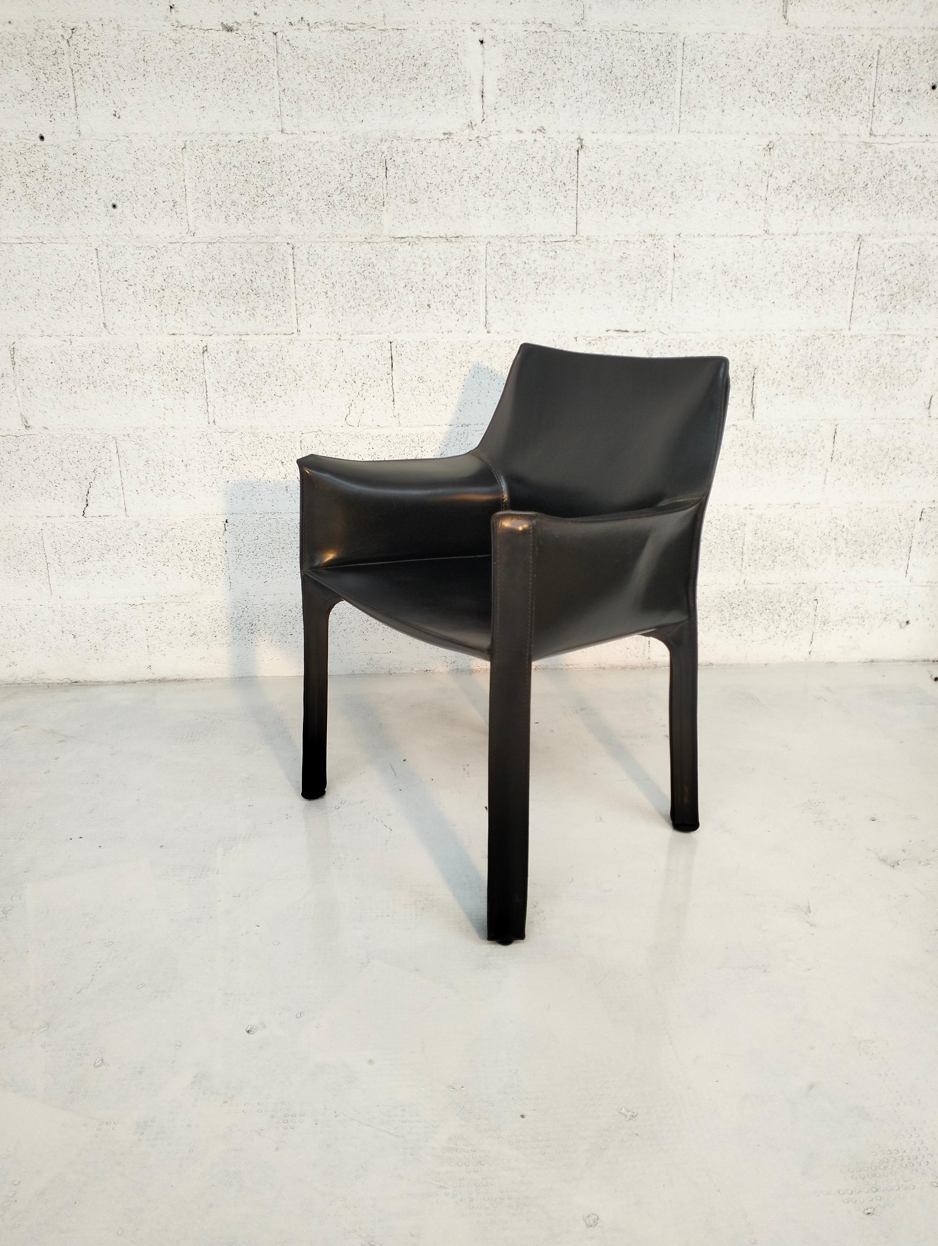 Cab 413 black leather armchair by Mario Bellini for Cassina, Italy, 70's 4