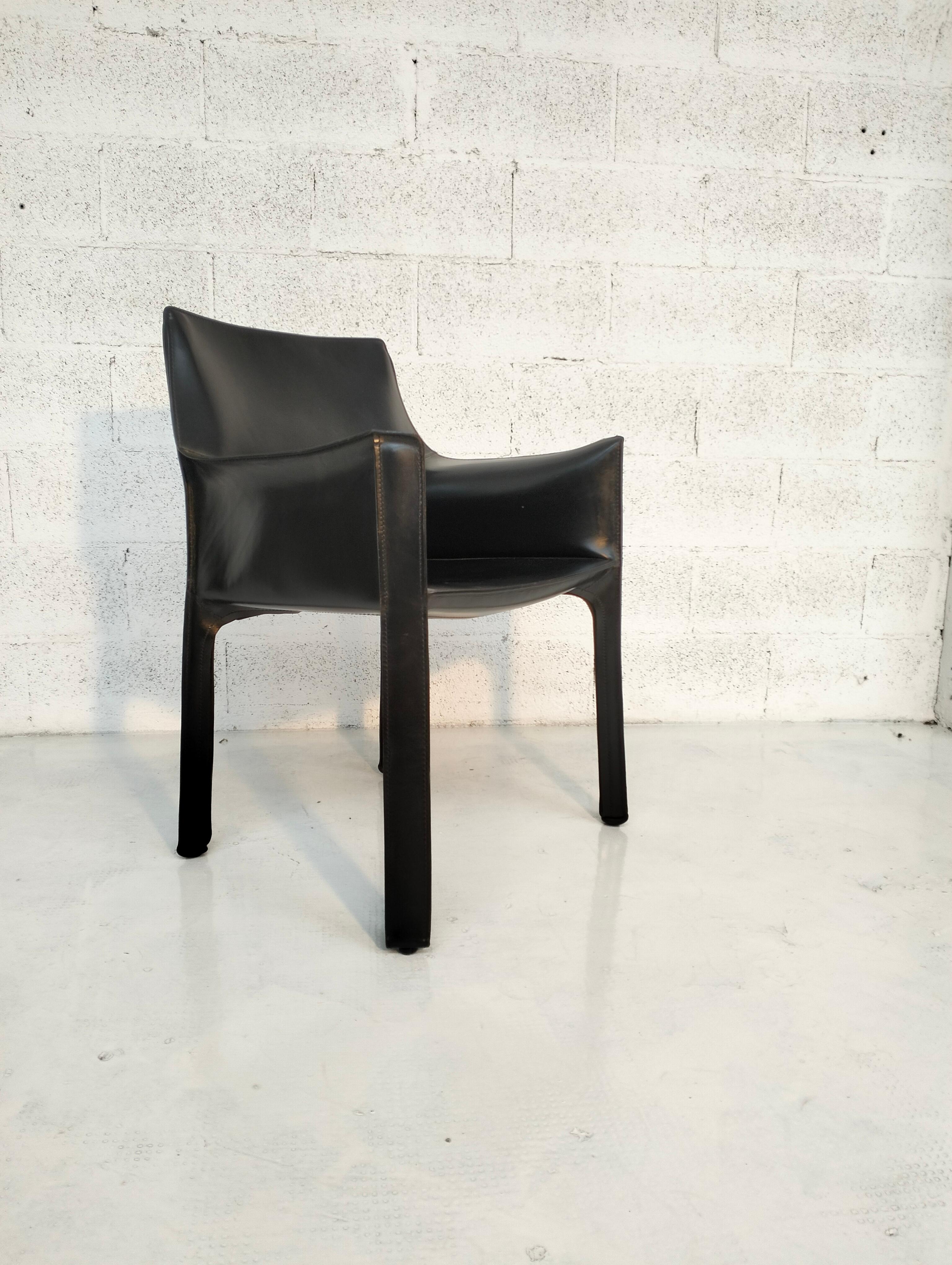 Italian Cab 413 black leather armchair by Mario Bellini for Cassina, Italy, 70's