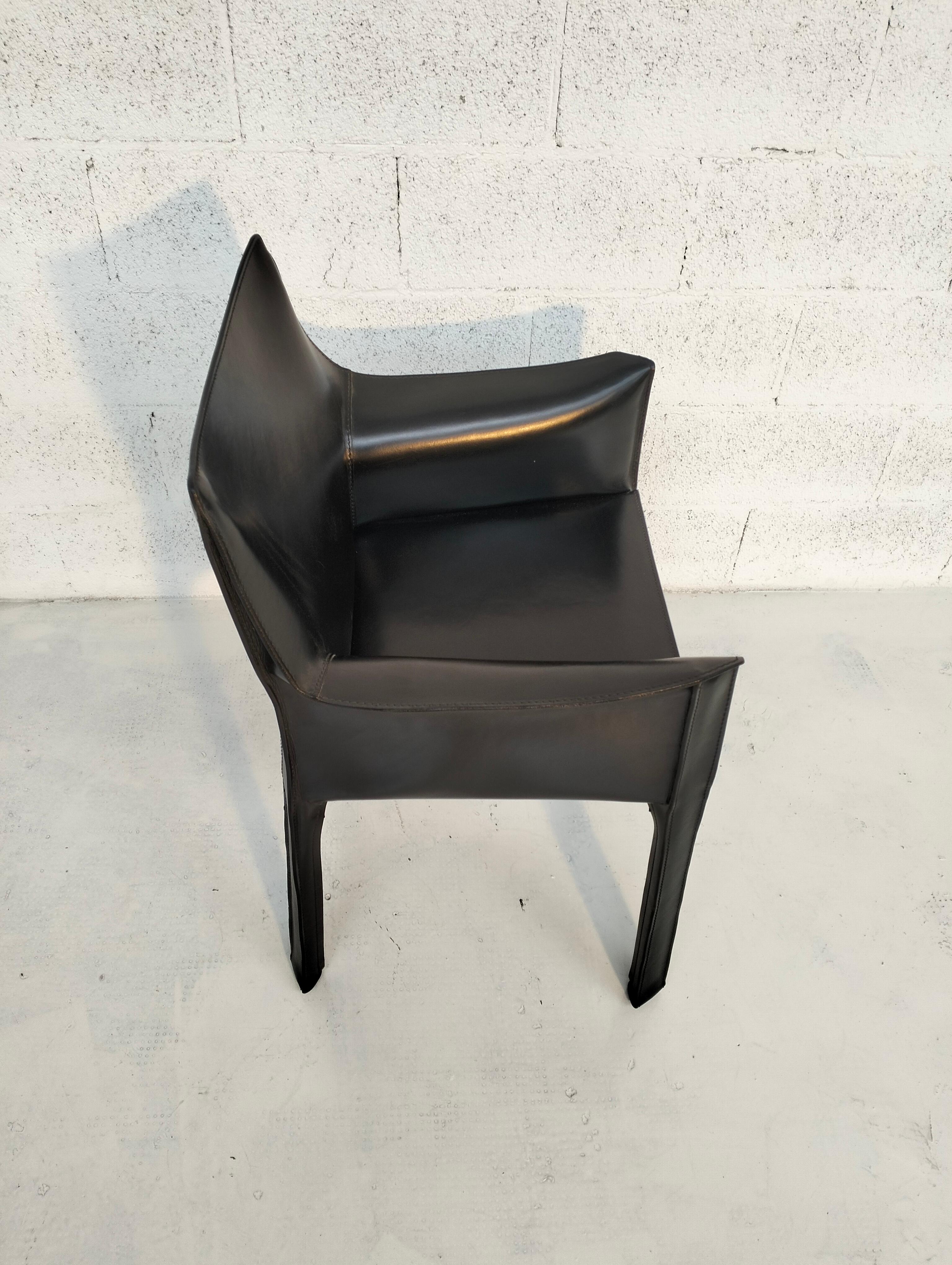 Cab 413 black leather armchair by Mario Bellini for Cassina, Italy, 70's 1