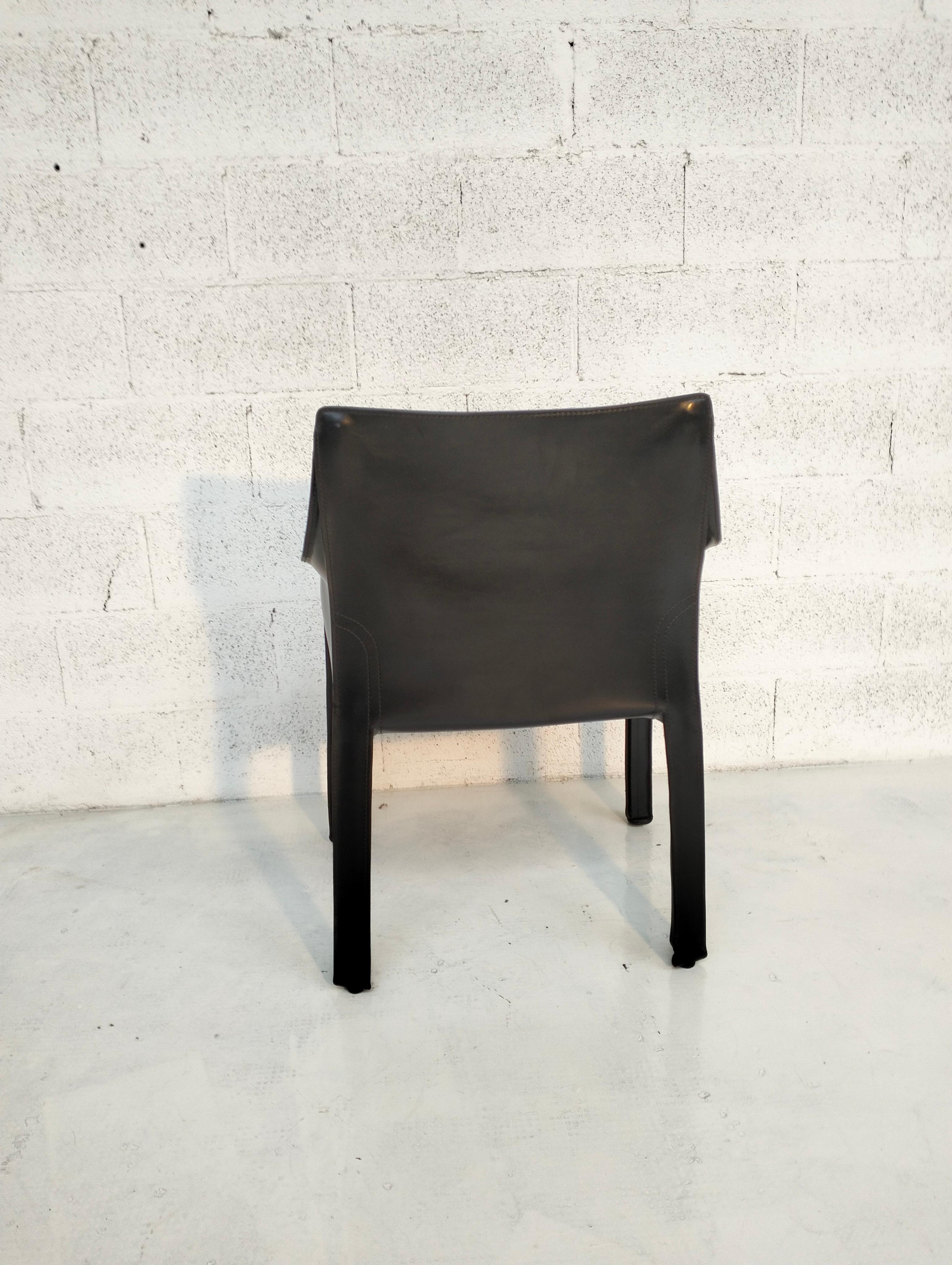 Cab 413 black leather armchair by Mario Bellini for Cassina, Italy, 70's 2