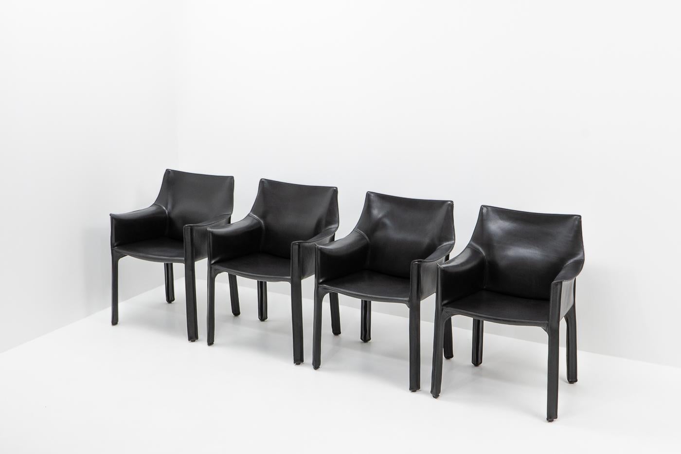 Late 20th Century Cab 413 Chairs by Mario Bellini for Cassina, Set of 4