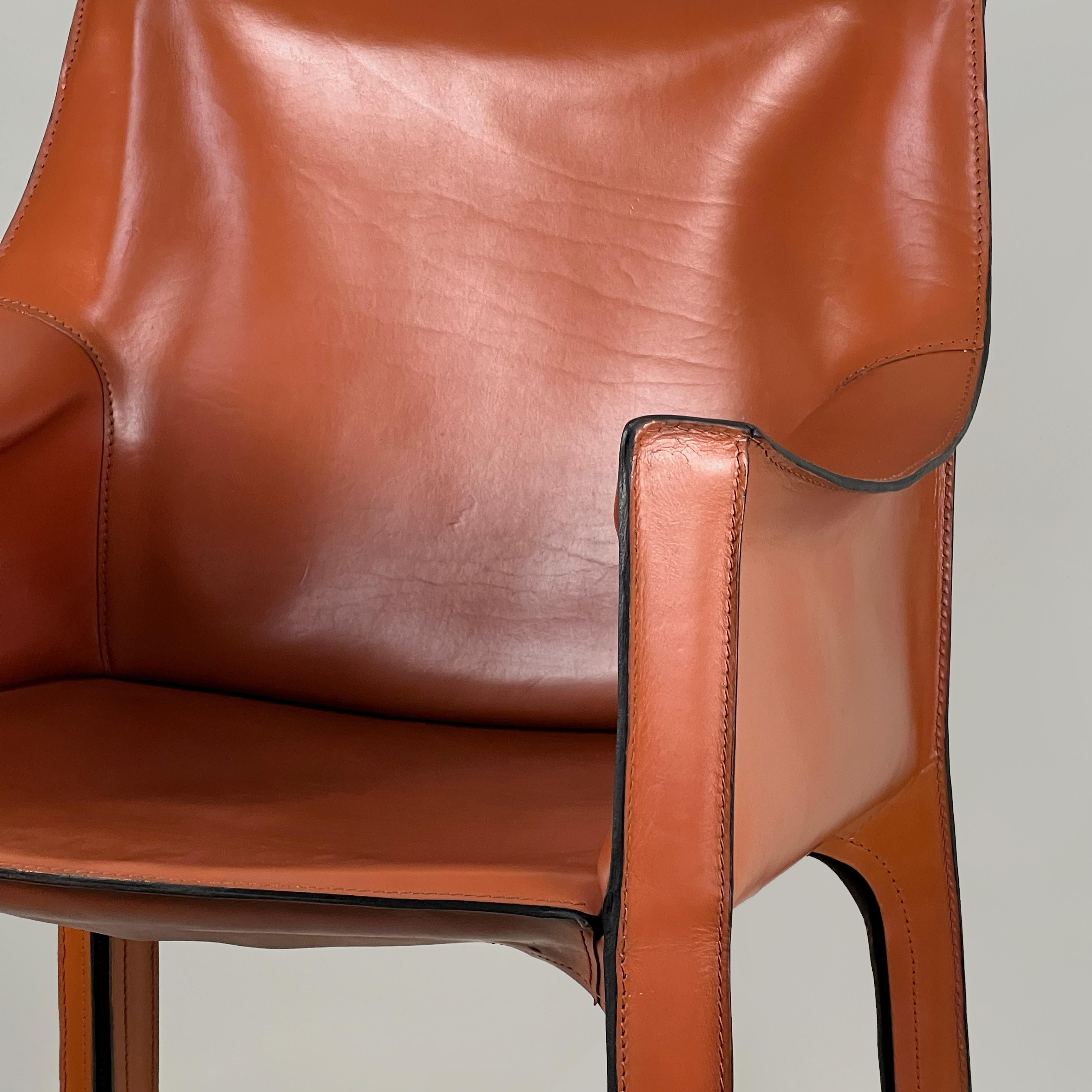 CAB 413 cognac leather armchair by Mario Bellini for Cassina, Italy 1970s For Sale 7