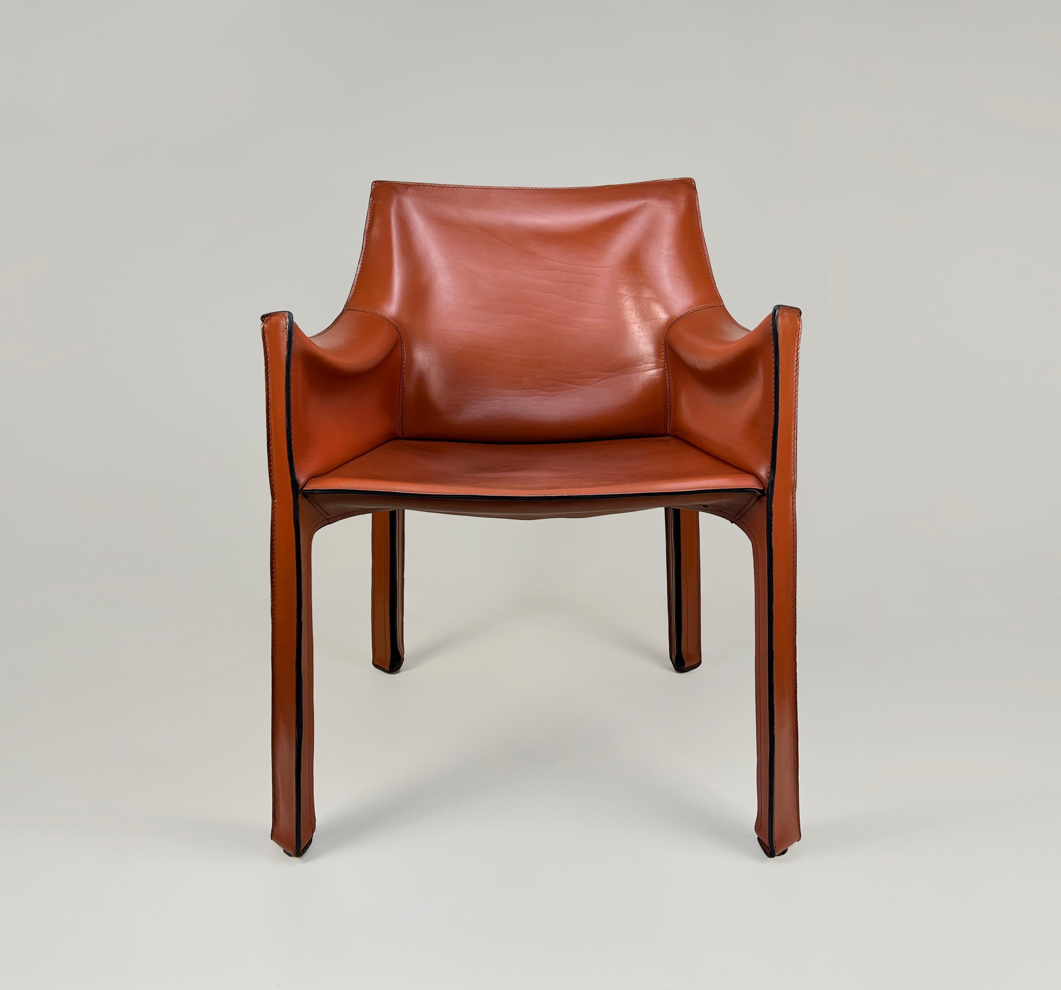 CAB 413 cognac leather armchair by Mario Bellini for Cassina, Italy 1970s 9