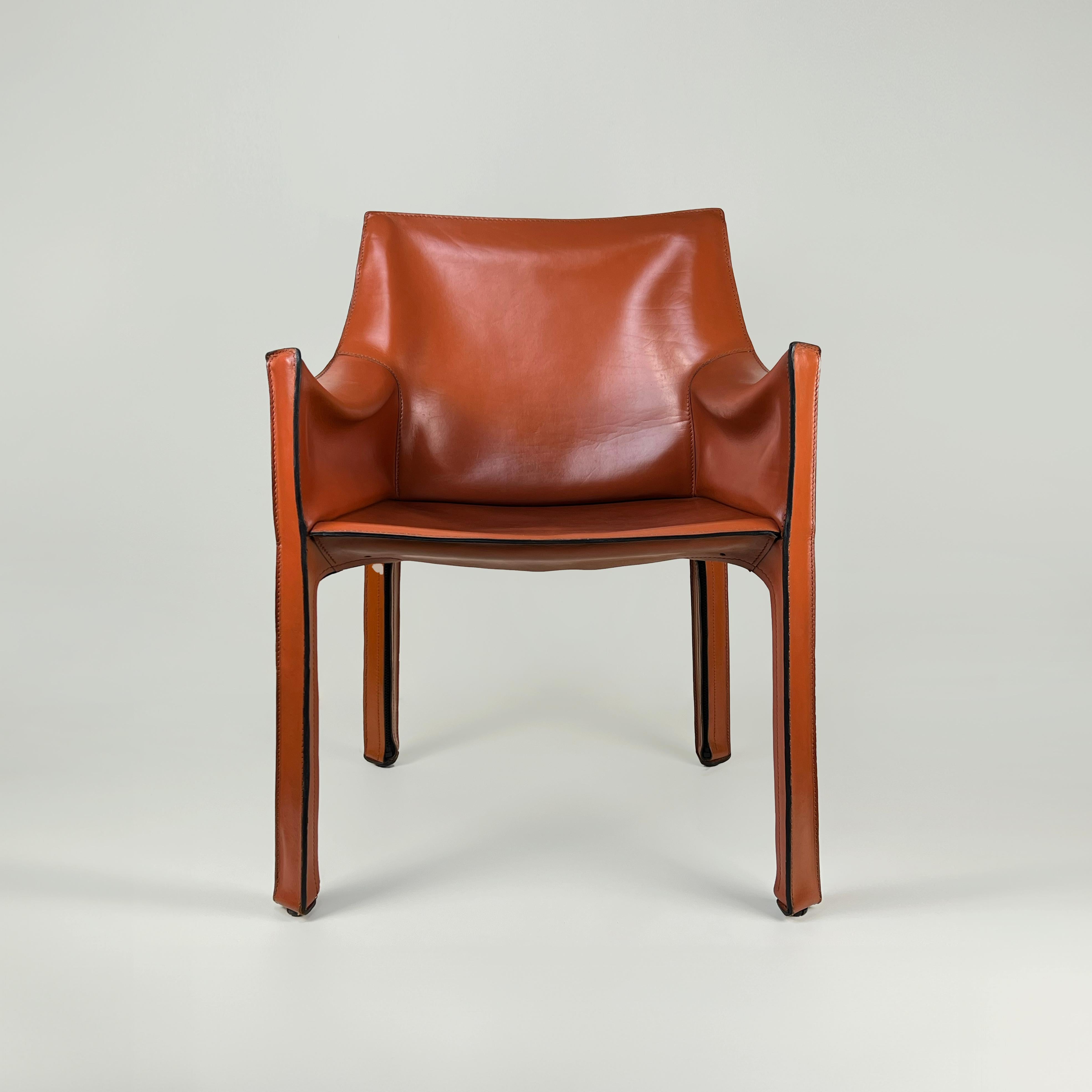 Mid-Century Modern CAB 413 cognac leather armchair by Mario Bellini for Cassina, Italy 1970s For Sale