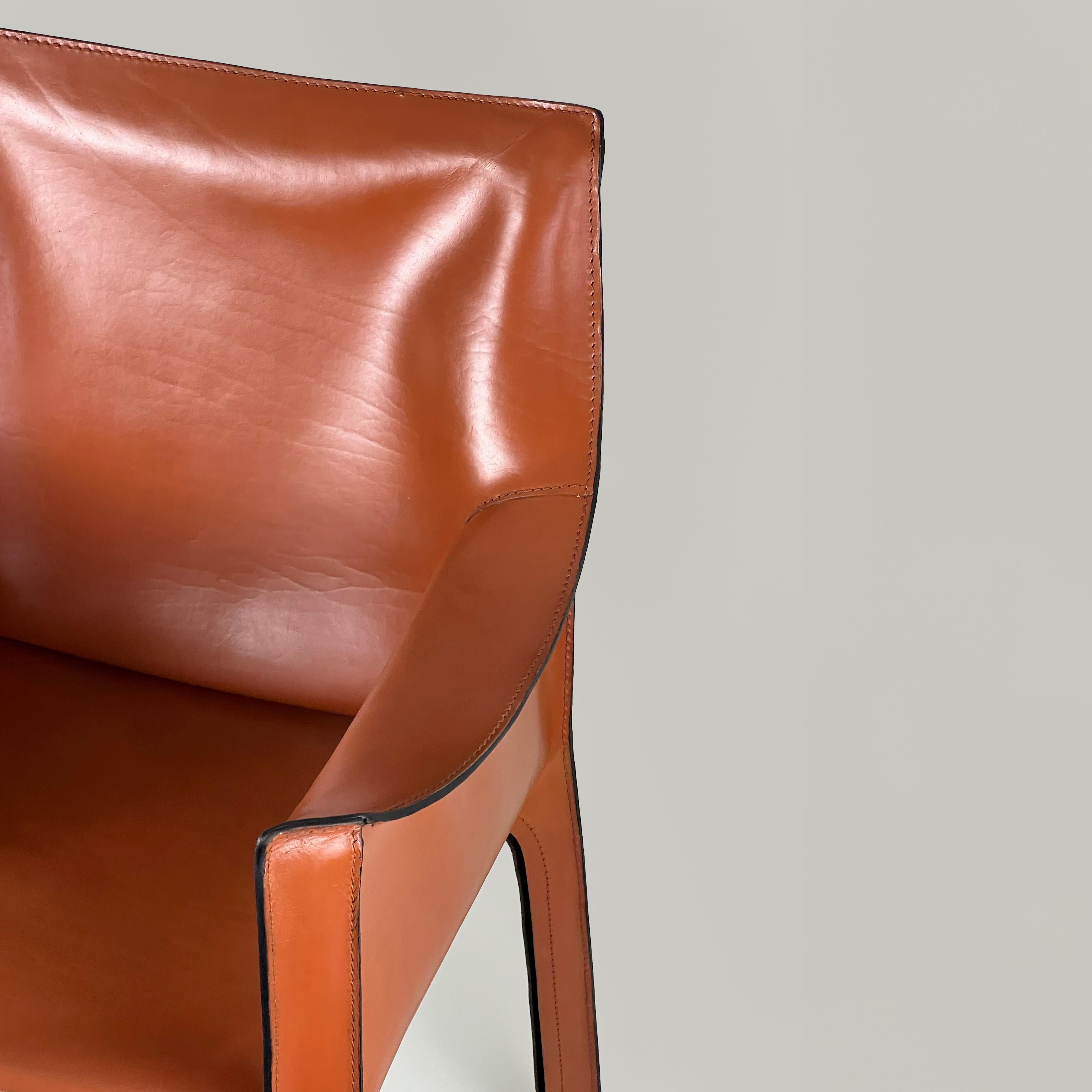 Italian CAB 413 cognac leather armchair by Mario Bellini for Cassina, Italy 1970s For Sale