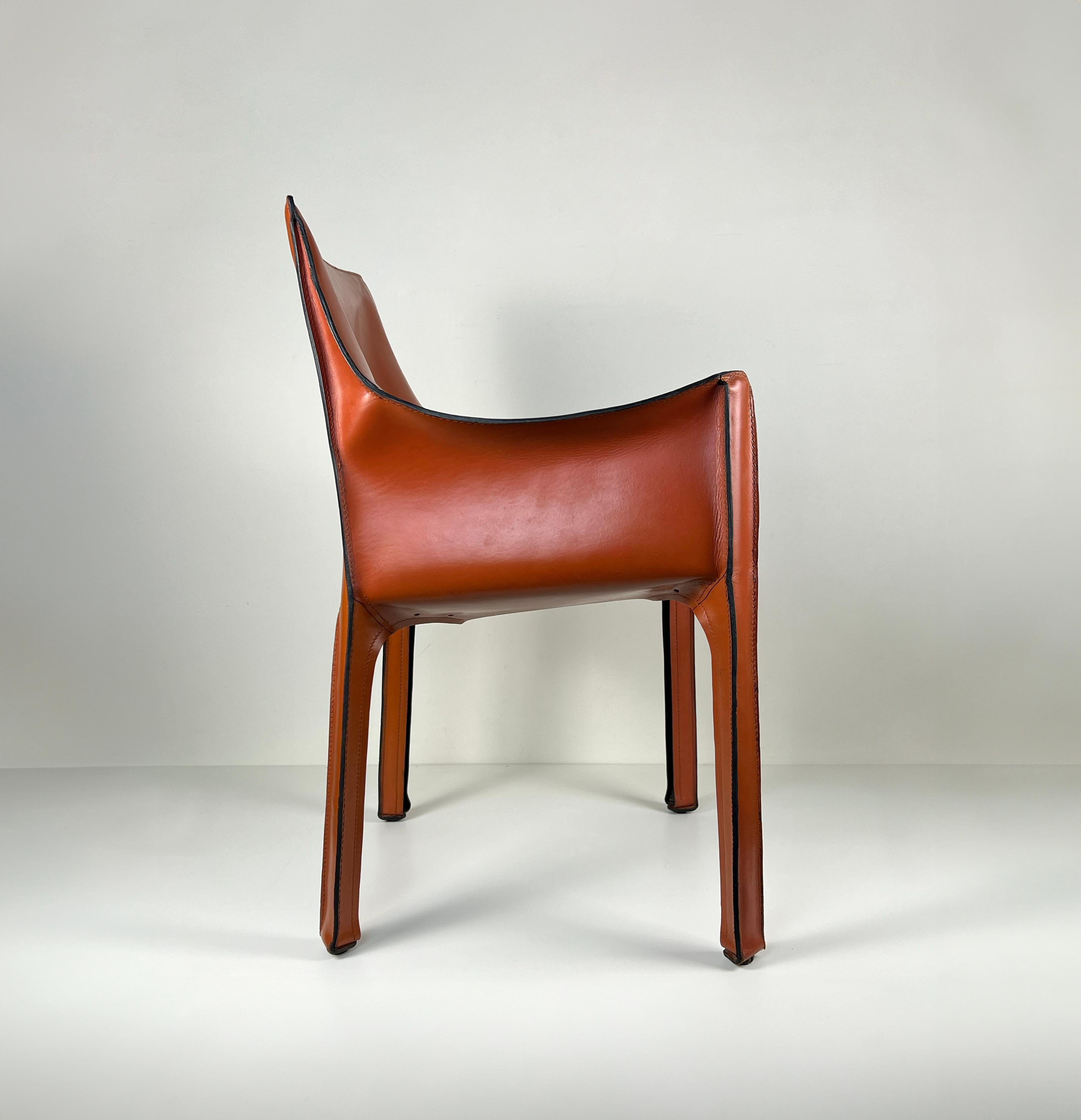 CAB 413 cognac leather armchair by Mario Bellini for Cassina, Italy 1970s In Good Condition For Sale In Milano, IT