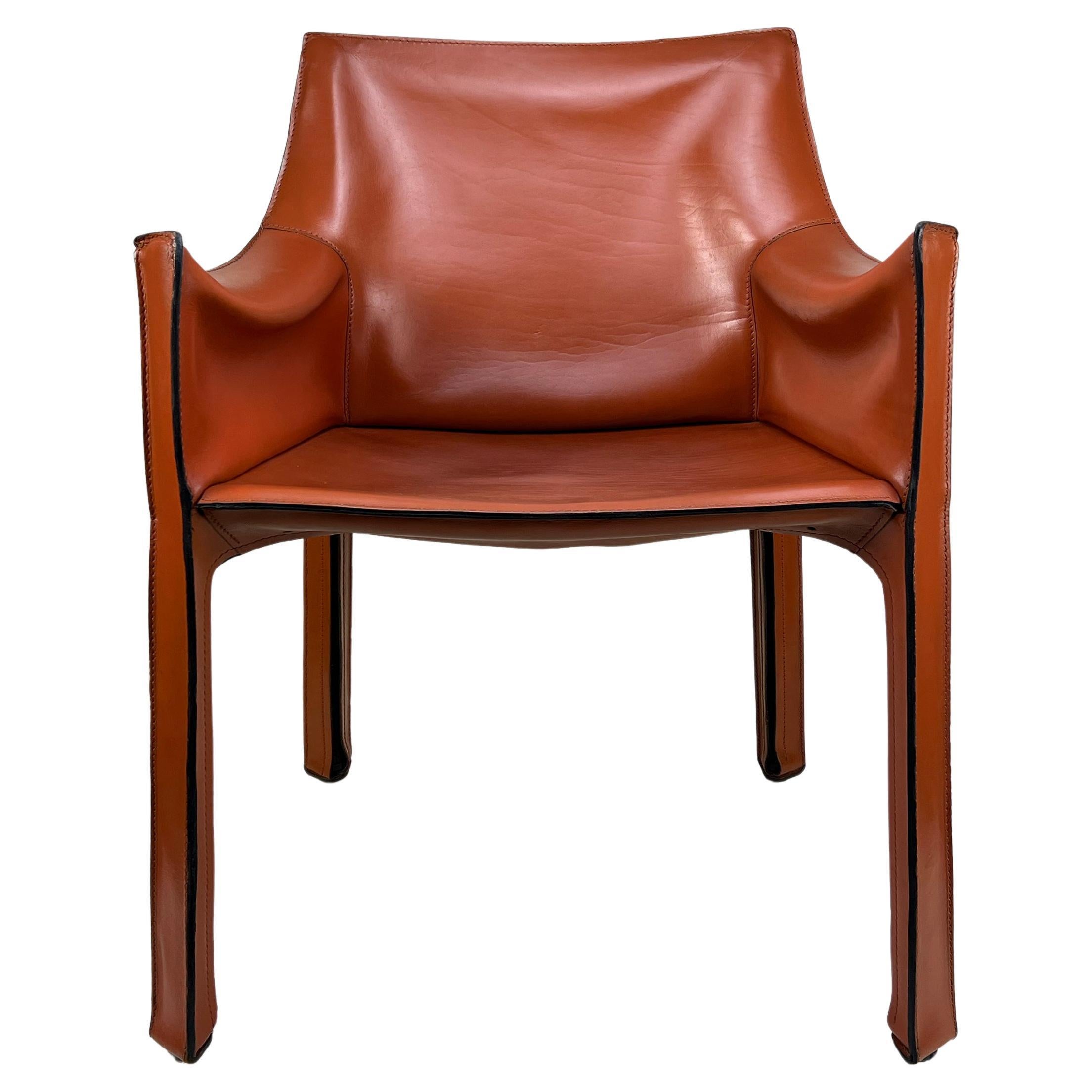 CAB 413 cognac leather armchair by Mario Bellini for Cassina, Italy 1970s For Sale