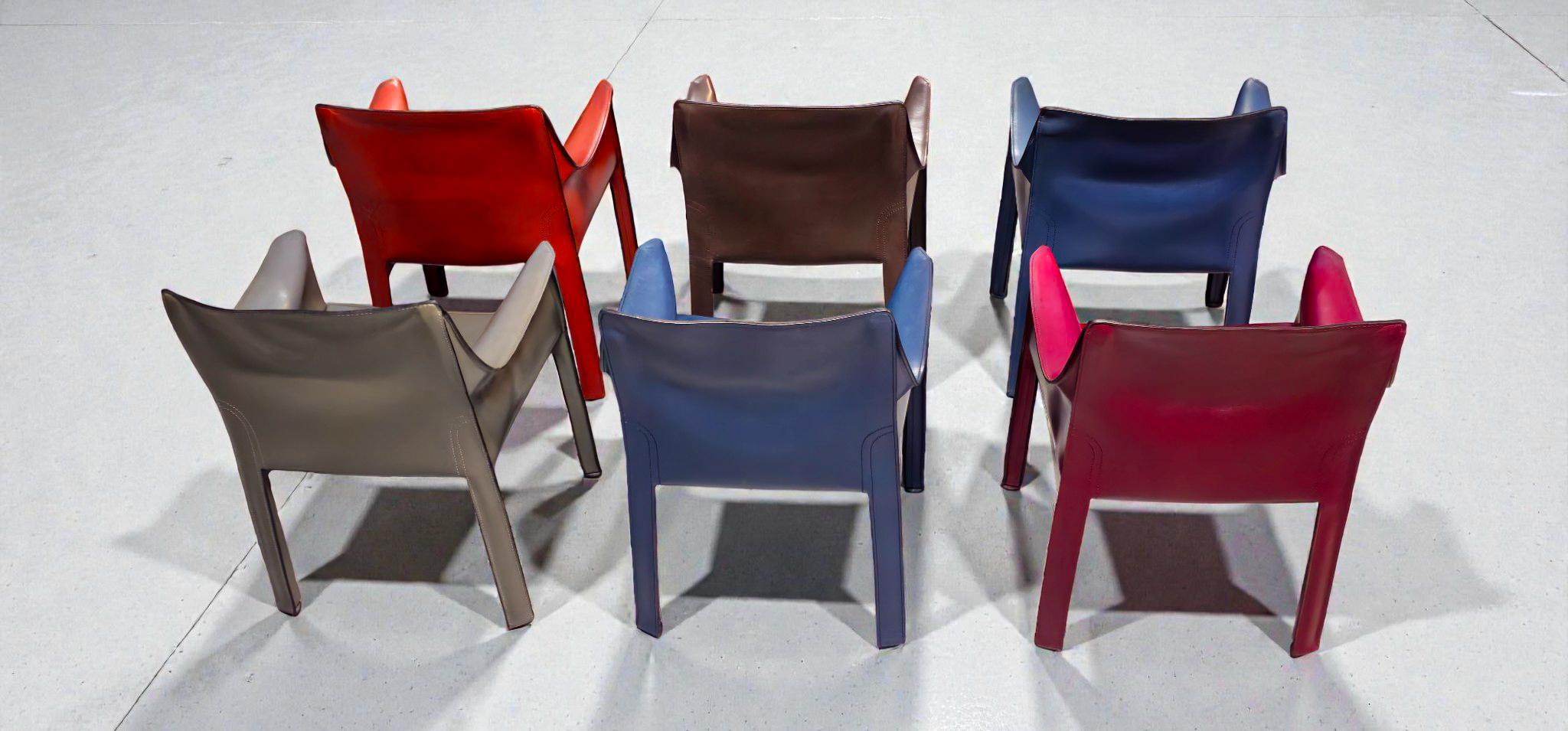 Cab 413 Set of Six Armchairs in Multicolor Leather by Mario Bellini for Cassina en venta 3