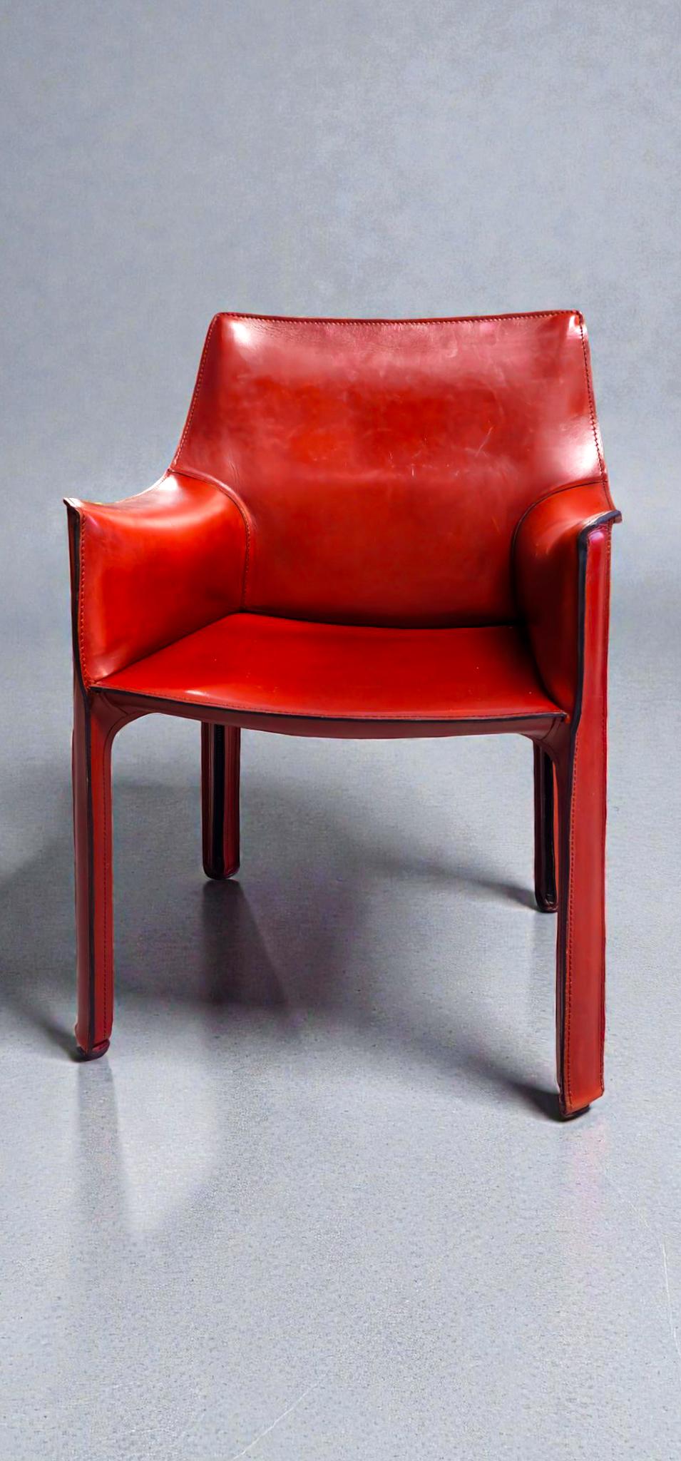 Cab 413 Set of Six Armchairs in Multicolor Leather by Mario Bellini for Cassina en venta 4