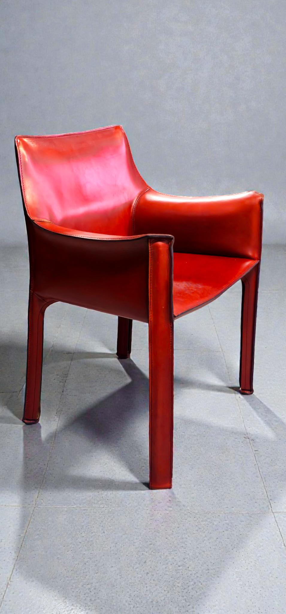 Cab 413 Set of Six Armchairs in Multicolor Leather by Mario Bellini for Cassina en venta 5