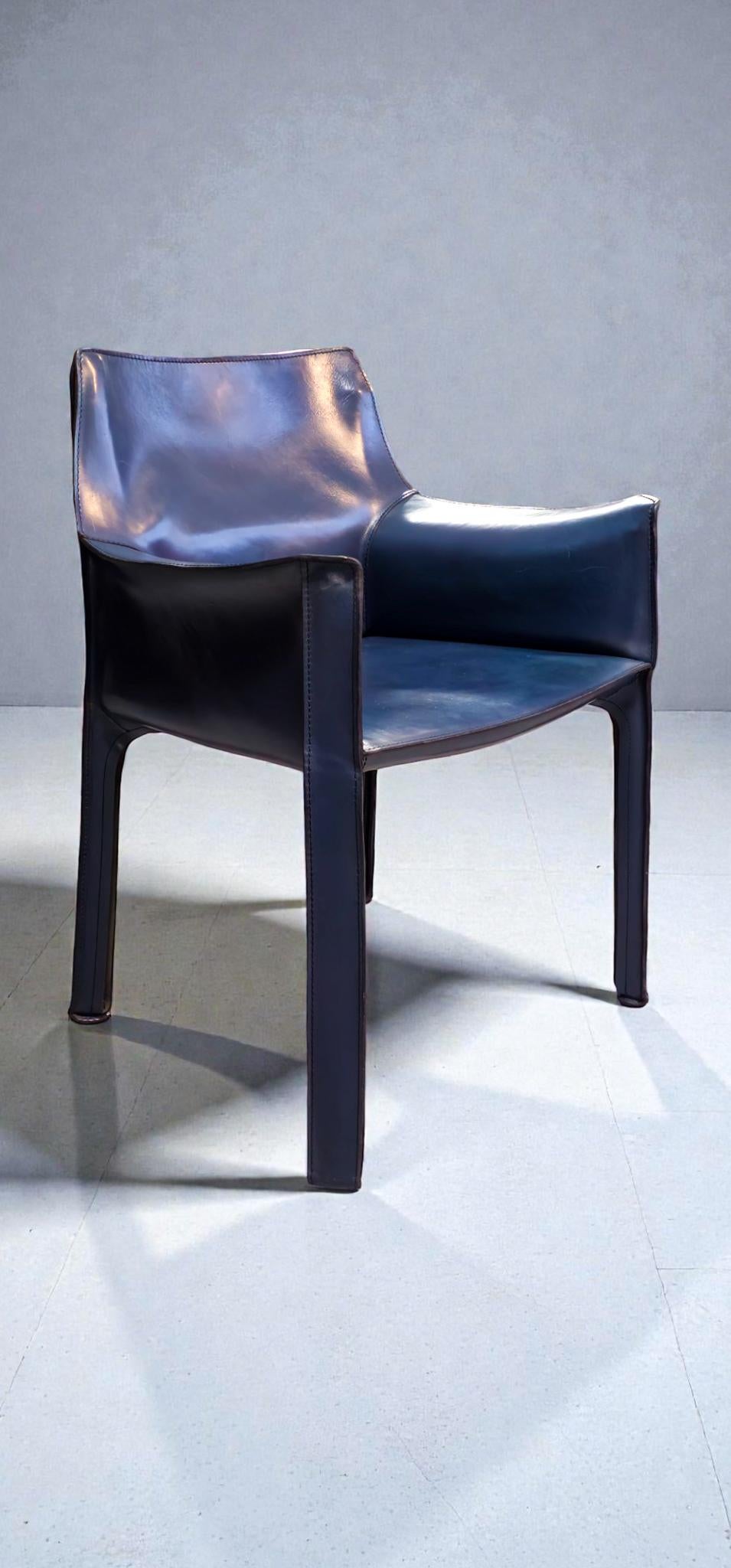 Cab 413 Set of Six Armchairs in Multicolor Leather by Mario Bellini for Cassina en venta 8