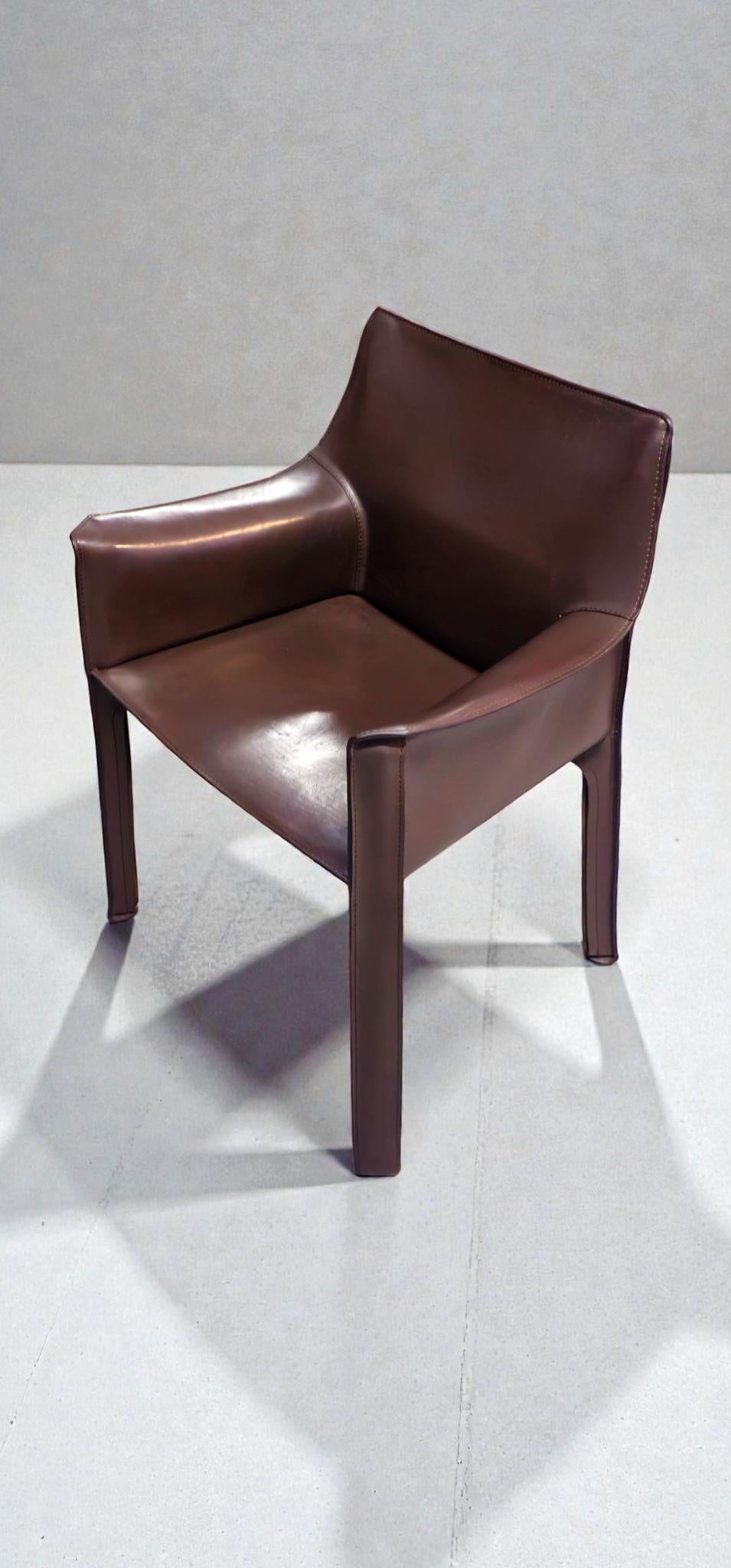 Cab 413 Set of Six Armchairs in Multicolor Leather by Mario Bellini for Cassina en venta 11