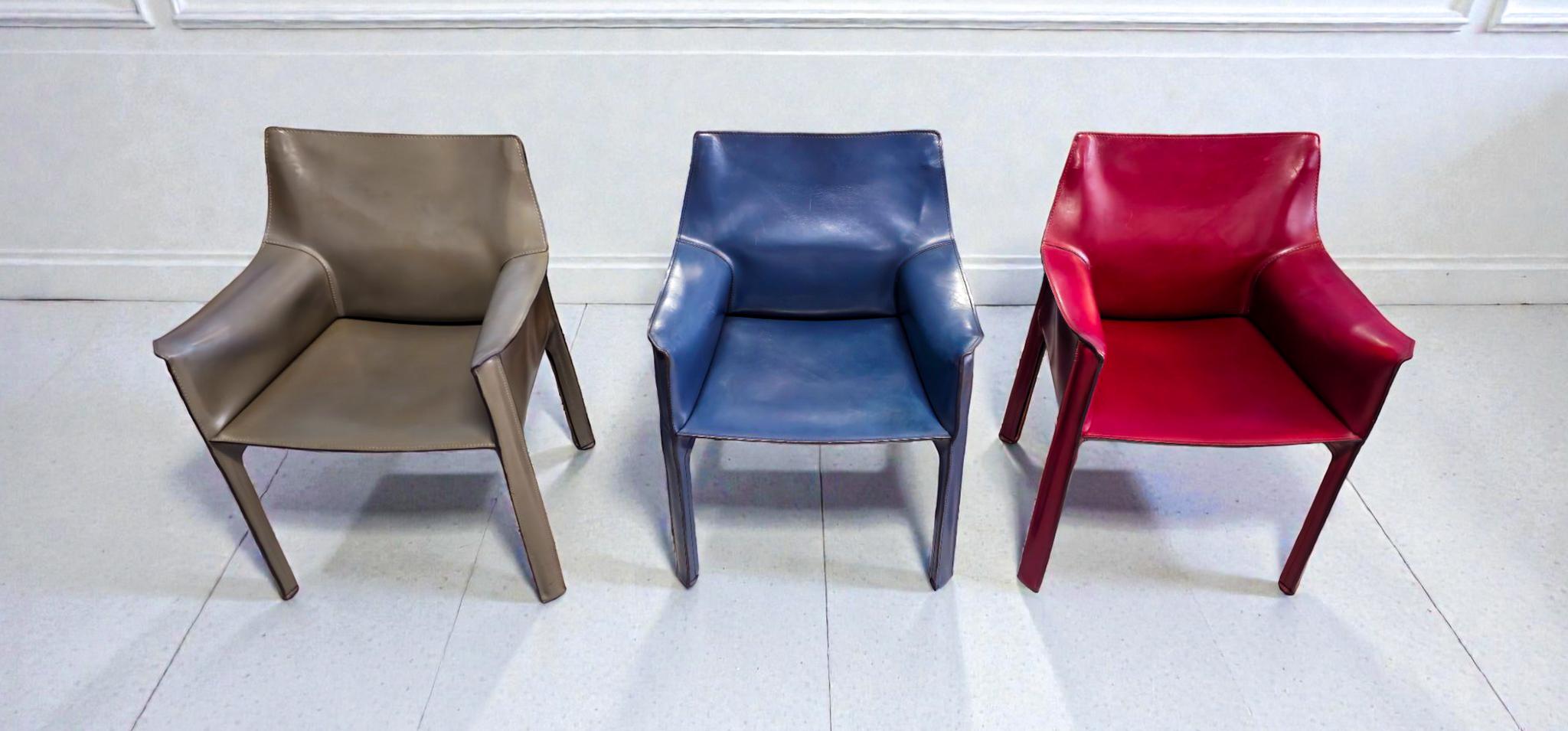 Cab 413 Set of Six Armchairs in Multicolor Leather by Mario Bellini for Cassina Moderno de mediados de siglo en venta