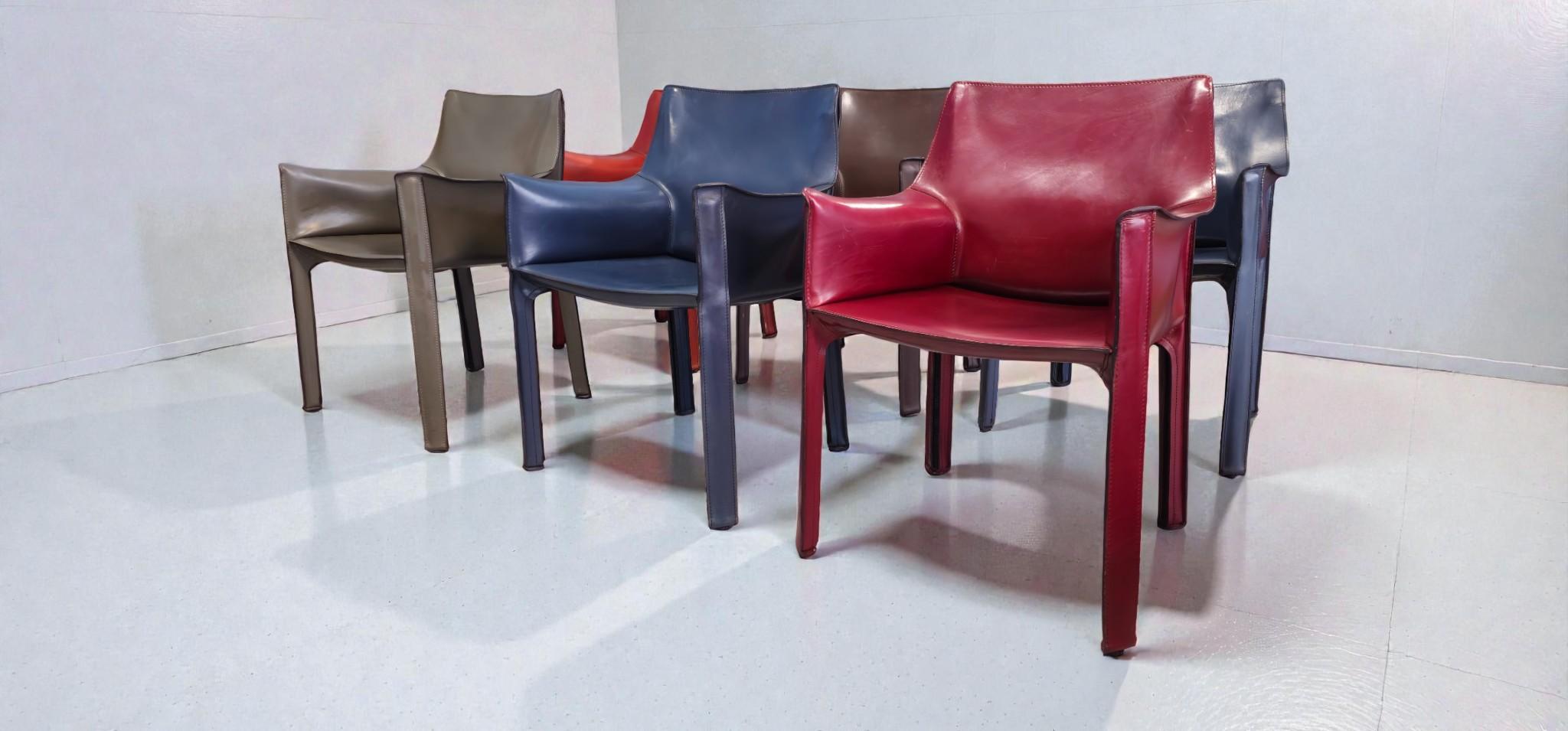 Cab 413 Sechser-Sessel aus mehrfarbigem Leder von Mario Bellini für Cassina (Italienisch) im Angebot