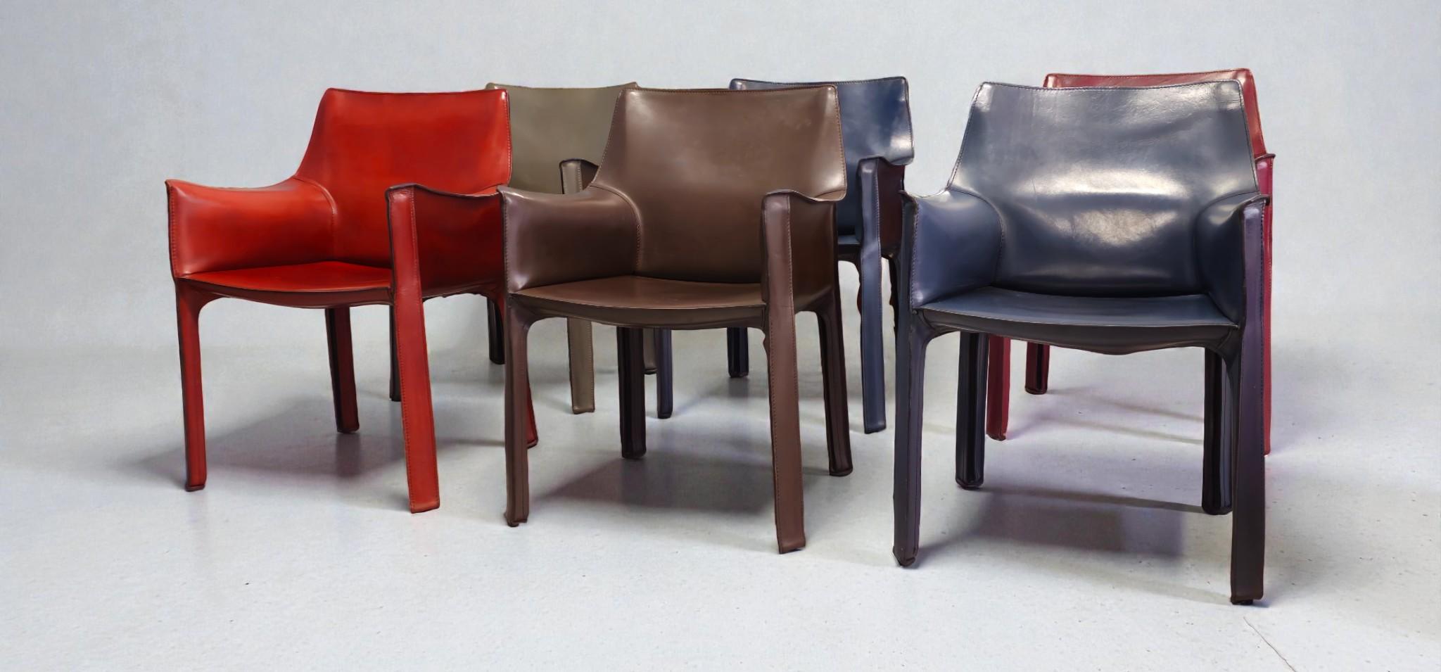 Cab 413 Sechser-Sessel aus mehrfarbigem Leder von Mario Bellini für Cassina (Stahl) im Angebot