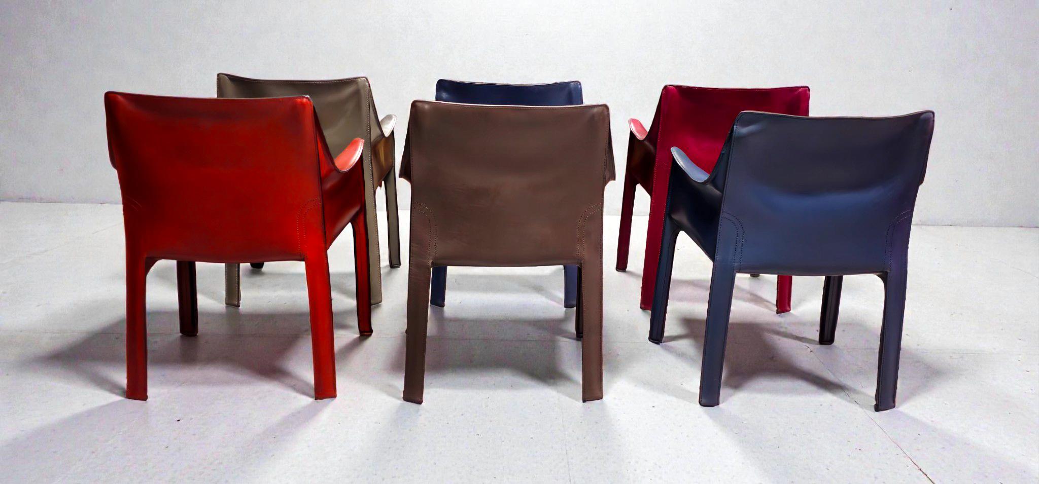 Cab 413 Set of Six Armchairs in Multicolor Leather by Mario Bellini for Cassina en venta 2