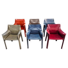 Cab 413 Set of Six Armchairs in Multicolor Leather by Mario Bellini for Cassina