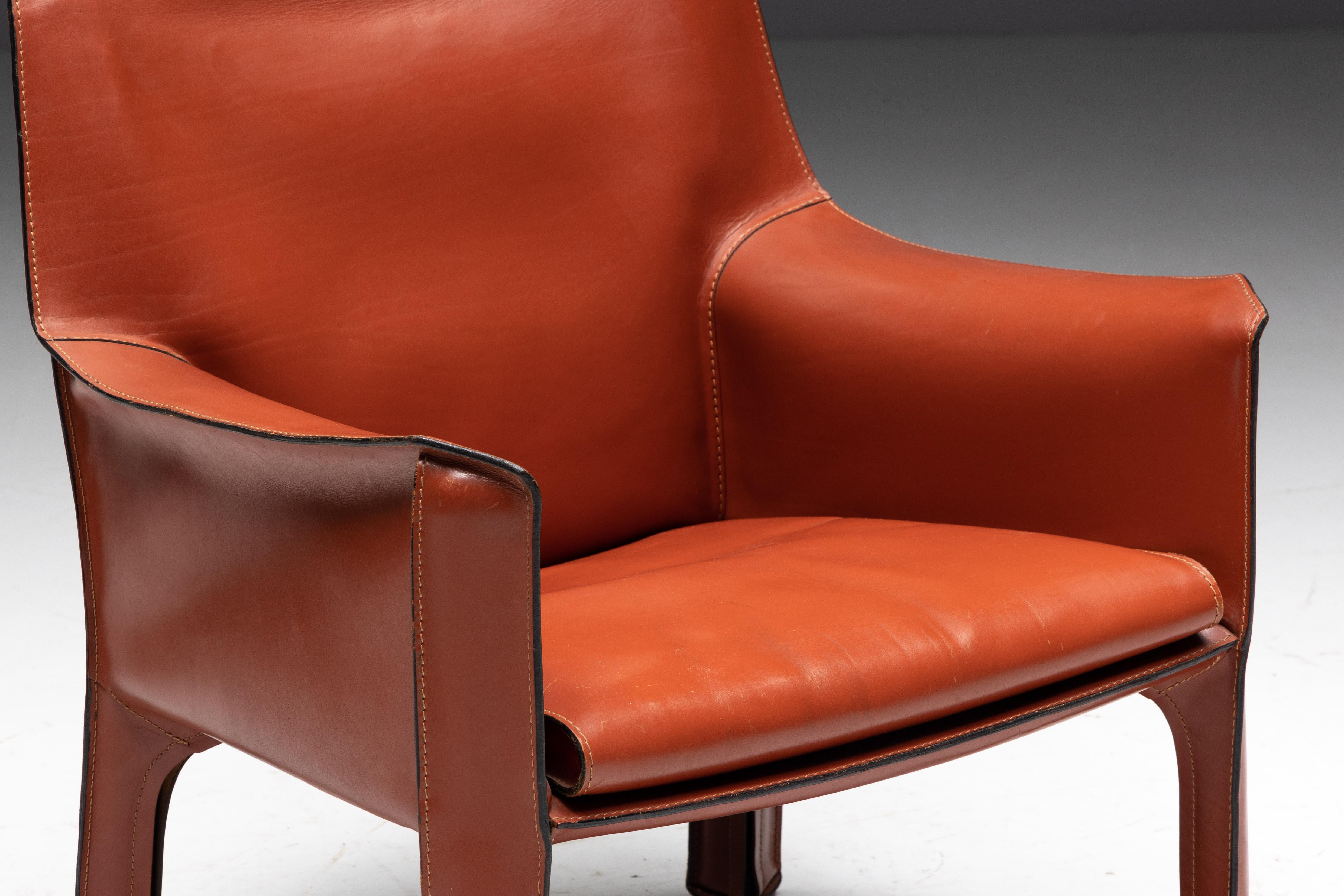 CAB 414 armchair by renowned Italian architect and designer Mario Bellini, crafted by Cassina. This rare oxblood leather chair is highly sought after, as it is no longer in production. Showcased in MoMA and featured in numerous design magazines, it