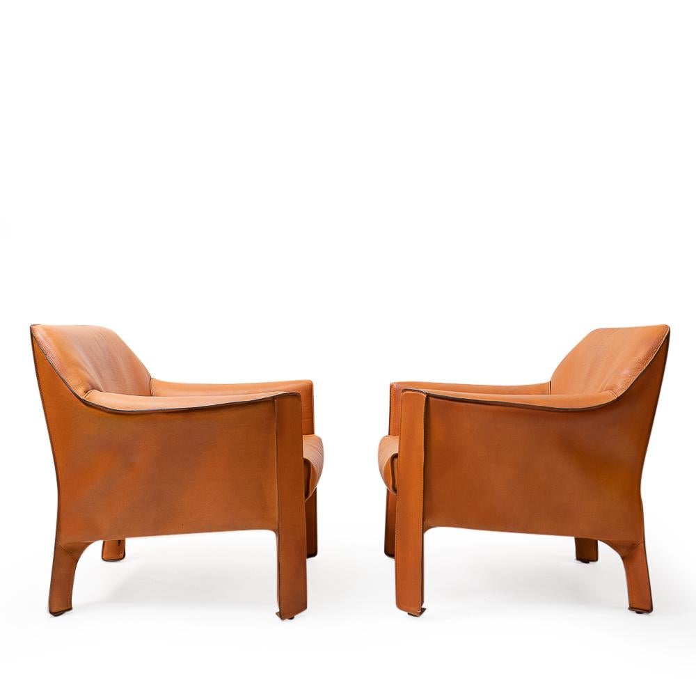 Italian Vintage Cab 415 Armchairs by Mario Bellini for Cassina, Set of 2

Set of two Cab 415 armchairs in brown leather by Mario Bellini for Cassina.

These very comfortable lounge chairs are built up with a tubular steel frame over which foam