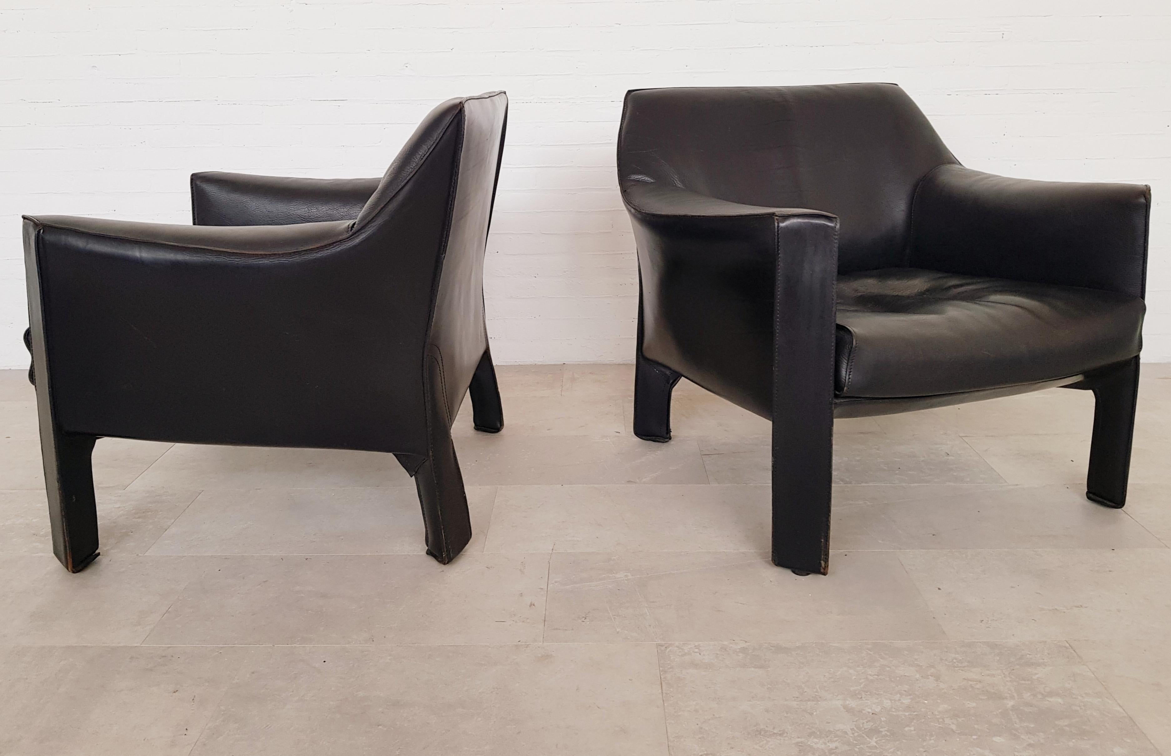 CAB 415 Black Leather Lounge Chairs by Mario Bellini for Cassina, 1980s 2