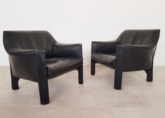 CAB 415 Black Leather Lounge Chairs by Mario Bellini for Cassina, 1980s
