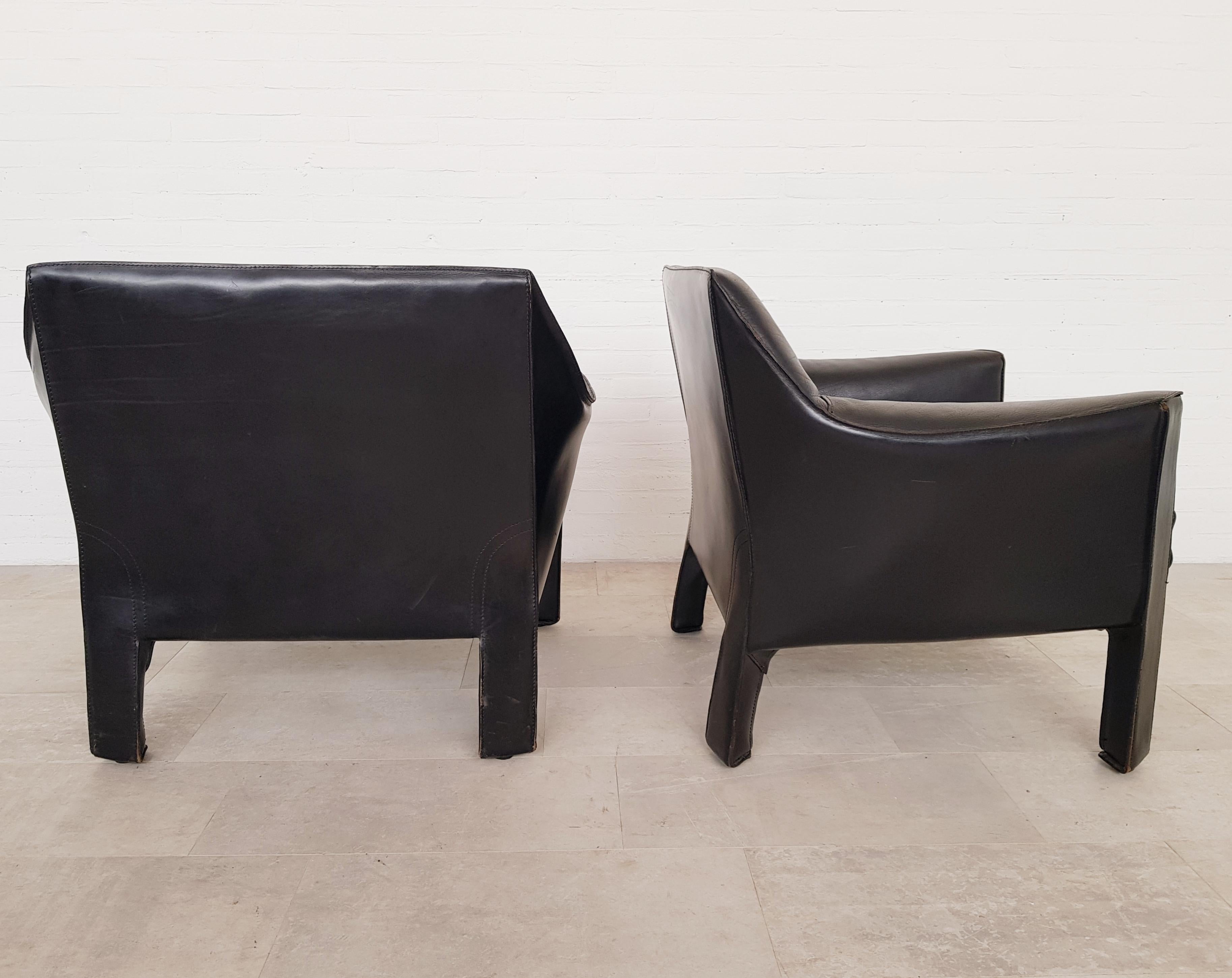 Post-Modern CAB 415 Black Leather Lounge Chairs by Mario Bellini for Cassina, 1980s