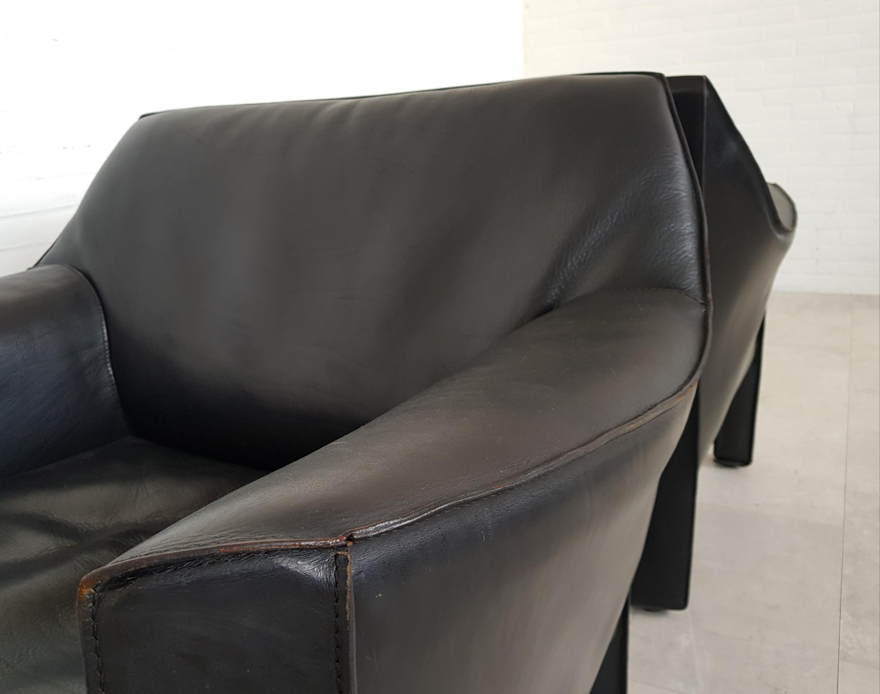 European CAB 415 Black Leather Lounge Chairs by Mario Bellini for Cassina, 1980s