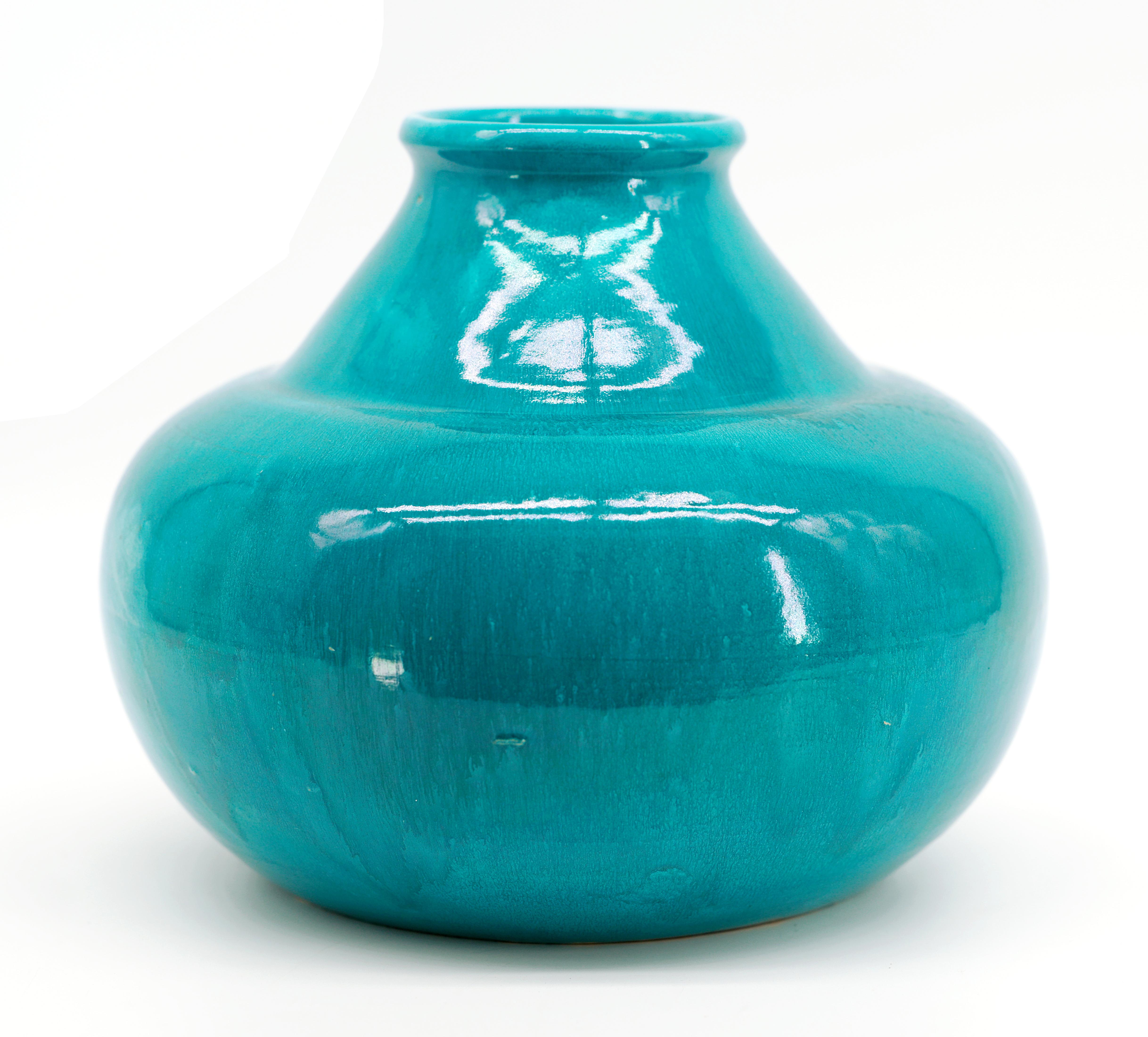 Vaso in ceramica Art Deco francese di Céramique d'Art de Bordeaux - CAB, Francia, anni Venti. Gres. Copertina turchese. Altezza: 7.9