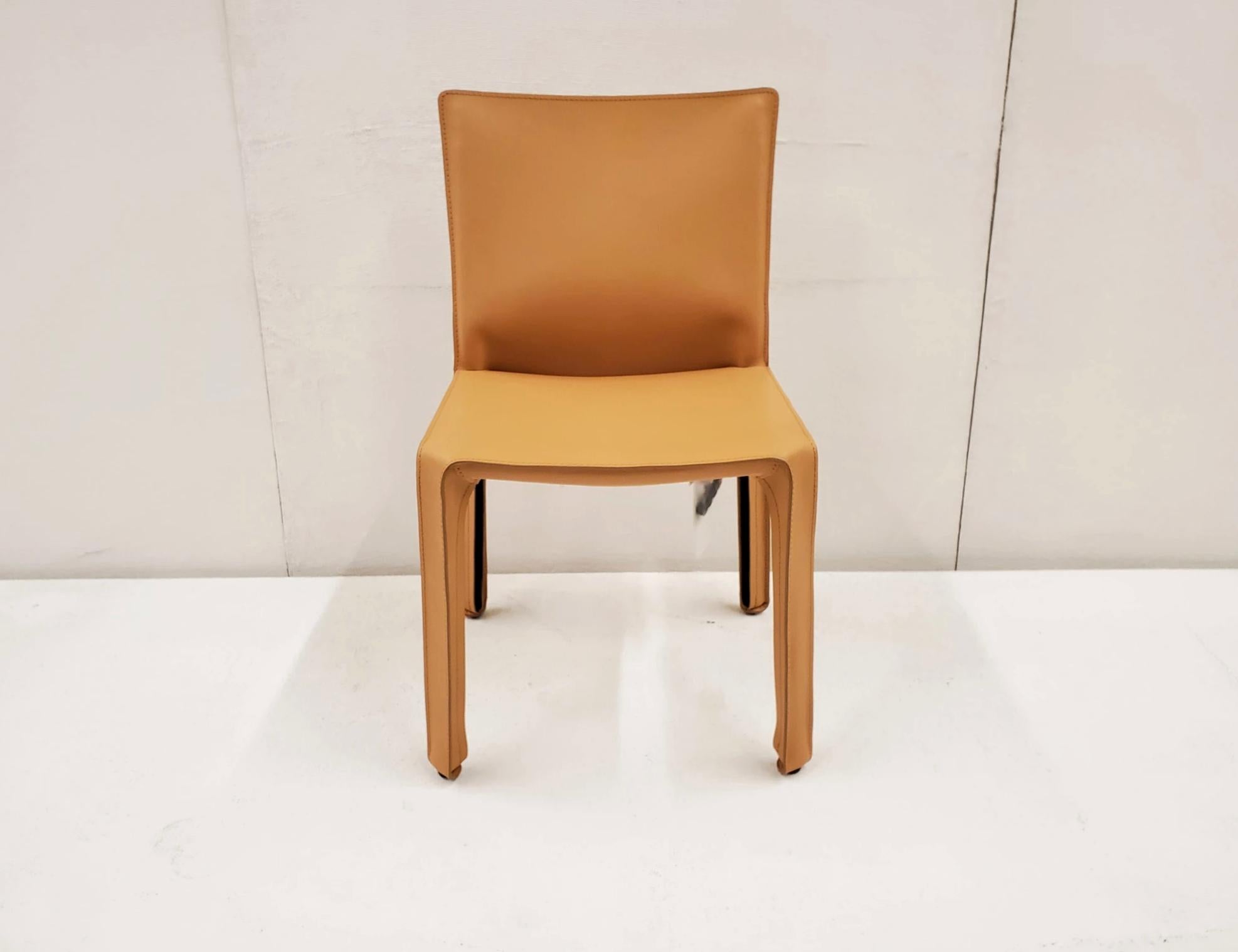 Italian Cab chair by Mario Bellini for Cassina in Natural Leather (set of 6)