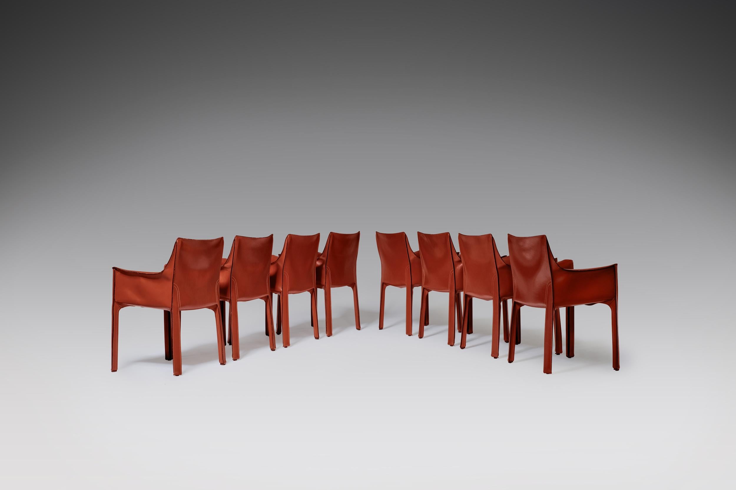 Italian Cab Chairs by Mario Bellini for Cassina, Set of Eight