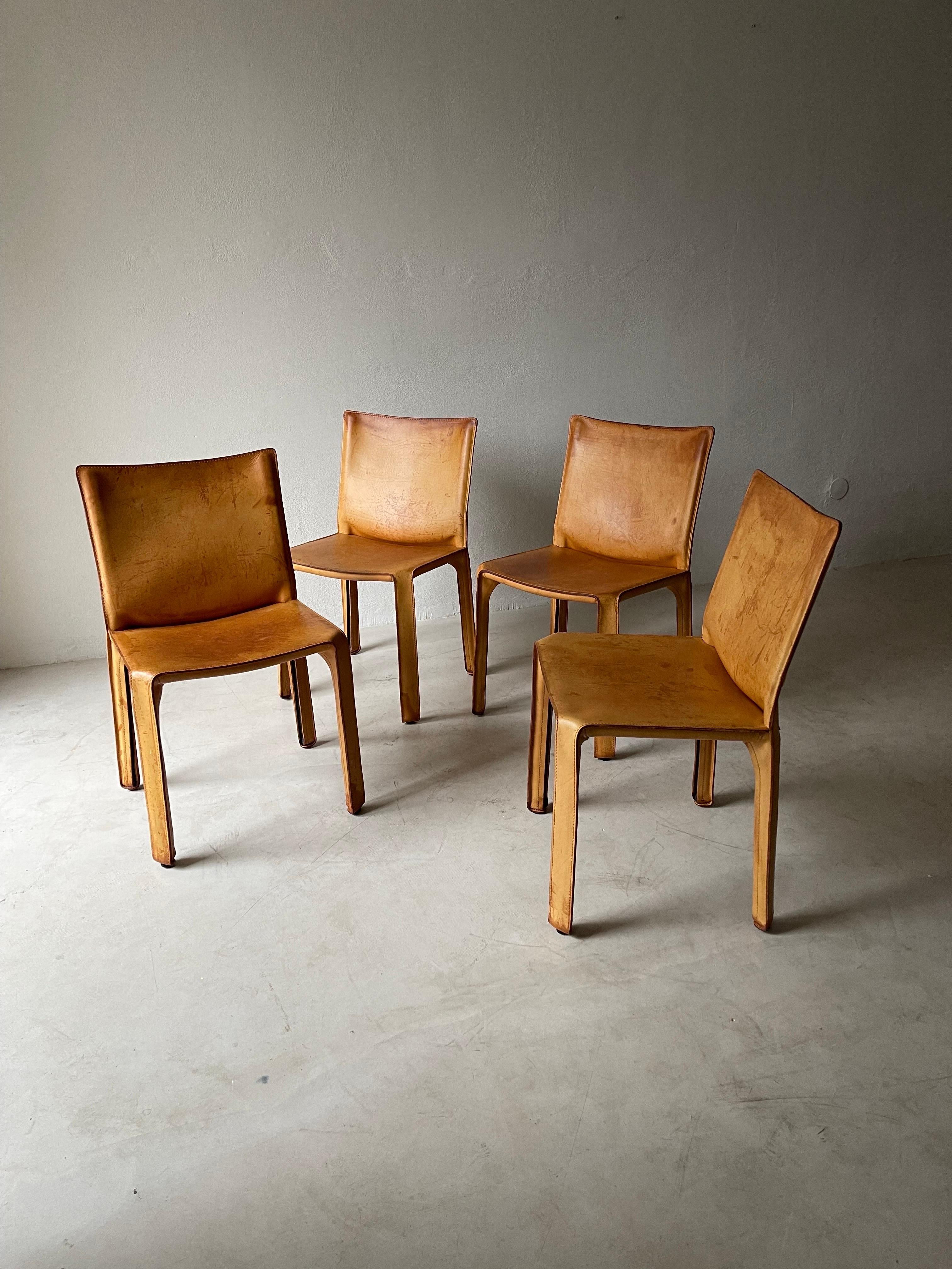 CAB Chairs with Patinated Cognac Leather Design Mario Bellini by Cassina, 1970s 4