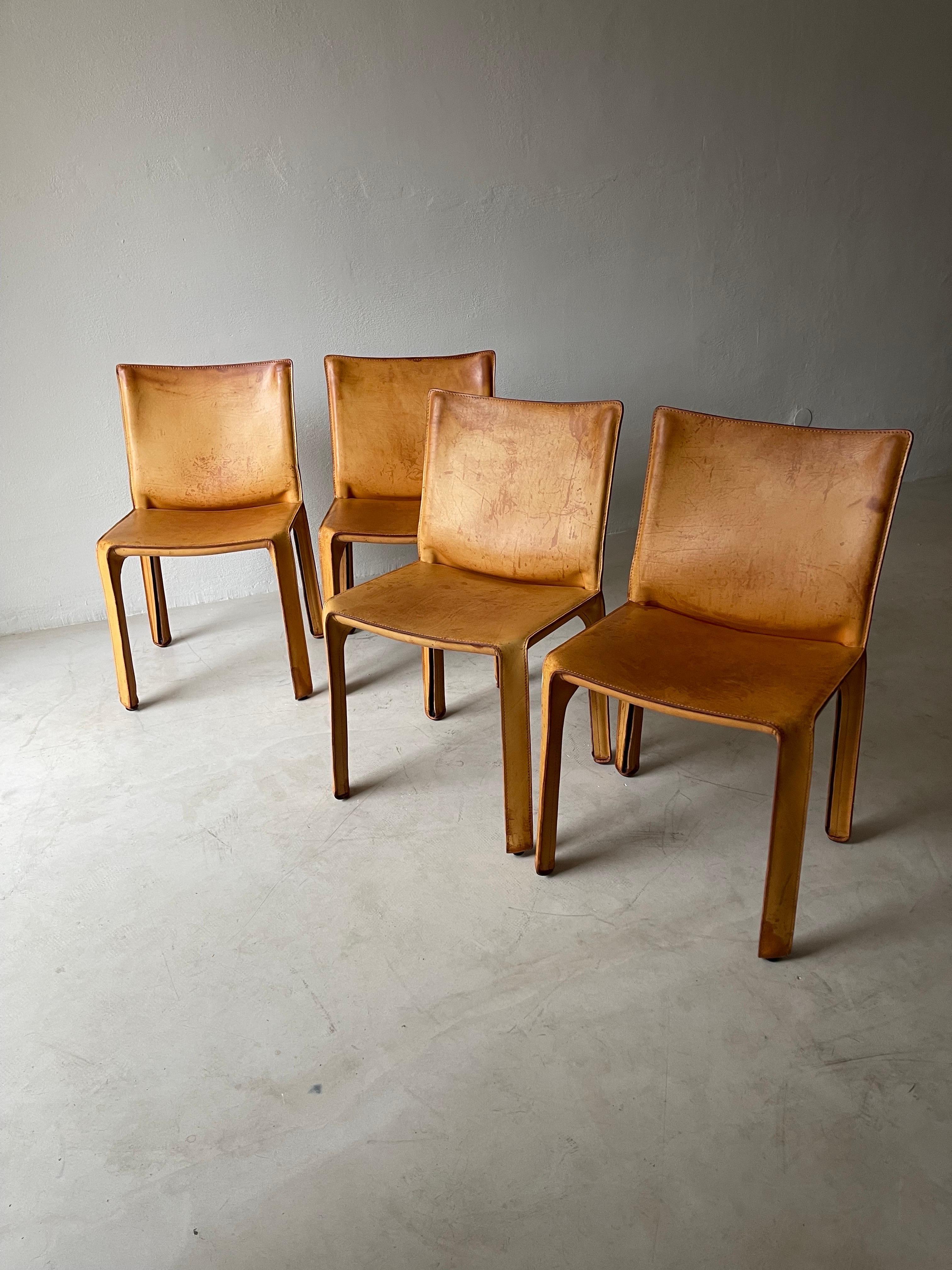 Mid-Century Modern CAB Chairs with Patinated Cognac Leather Design Mario Bellini by Cassina, 1970s