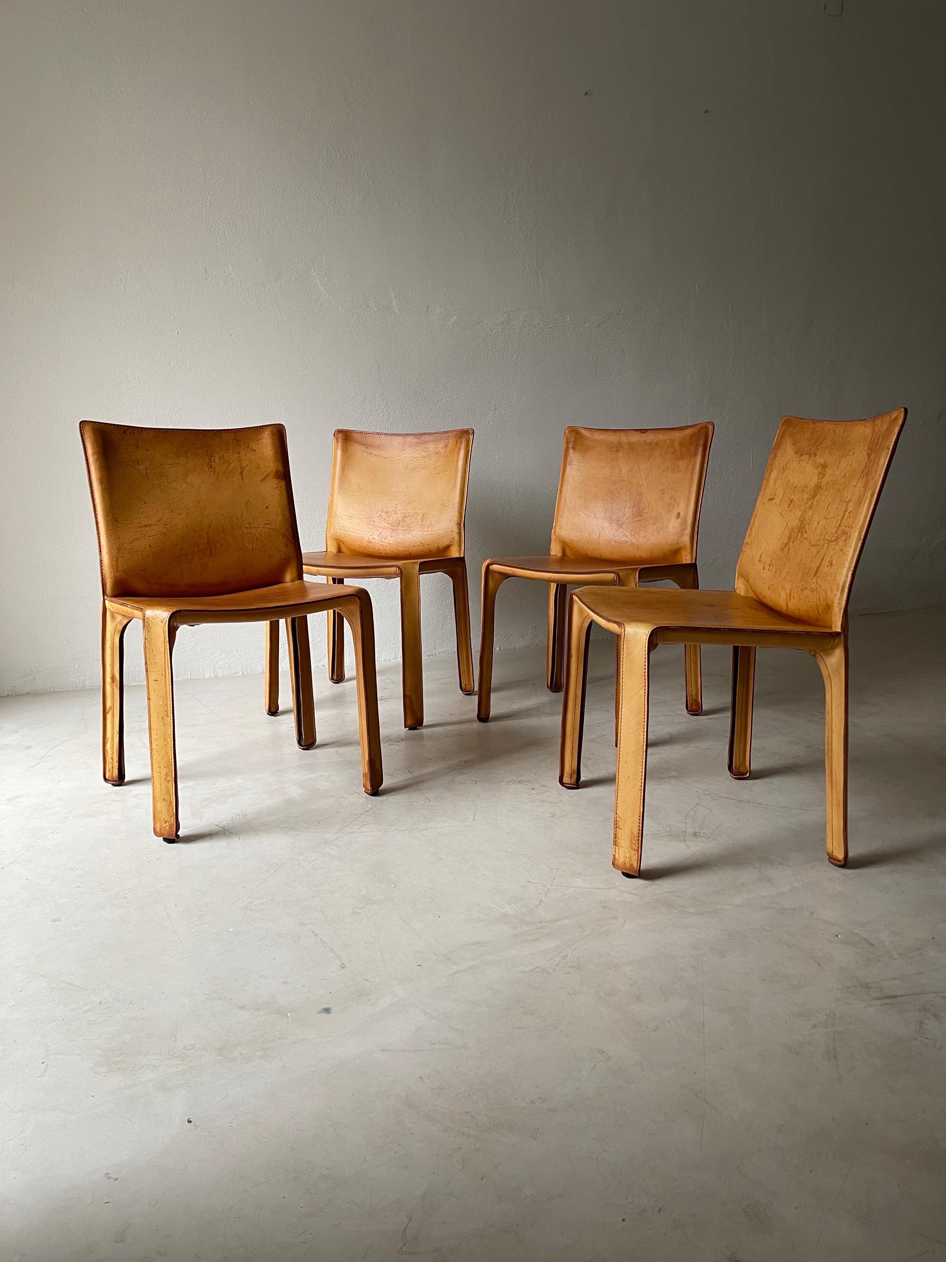 Italian CAB Chairs with Patinated Cognac Leather Design Mario Bellini by Cassina, 1970s