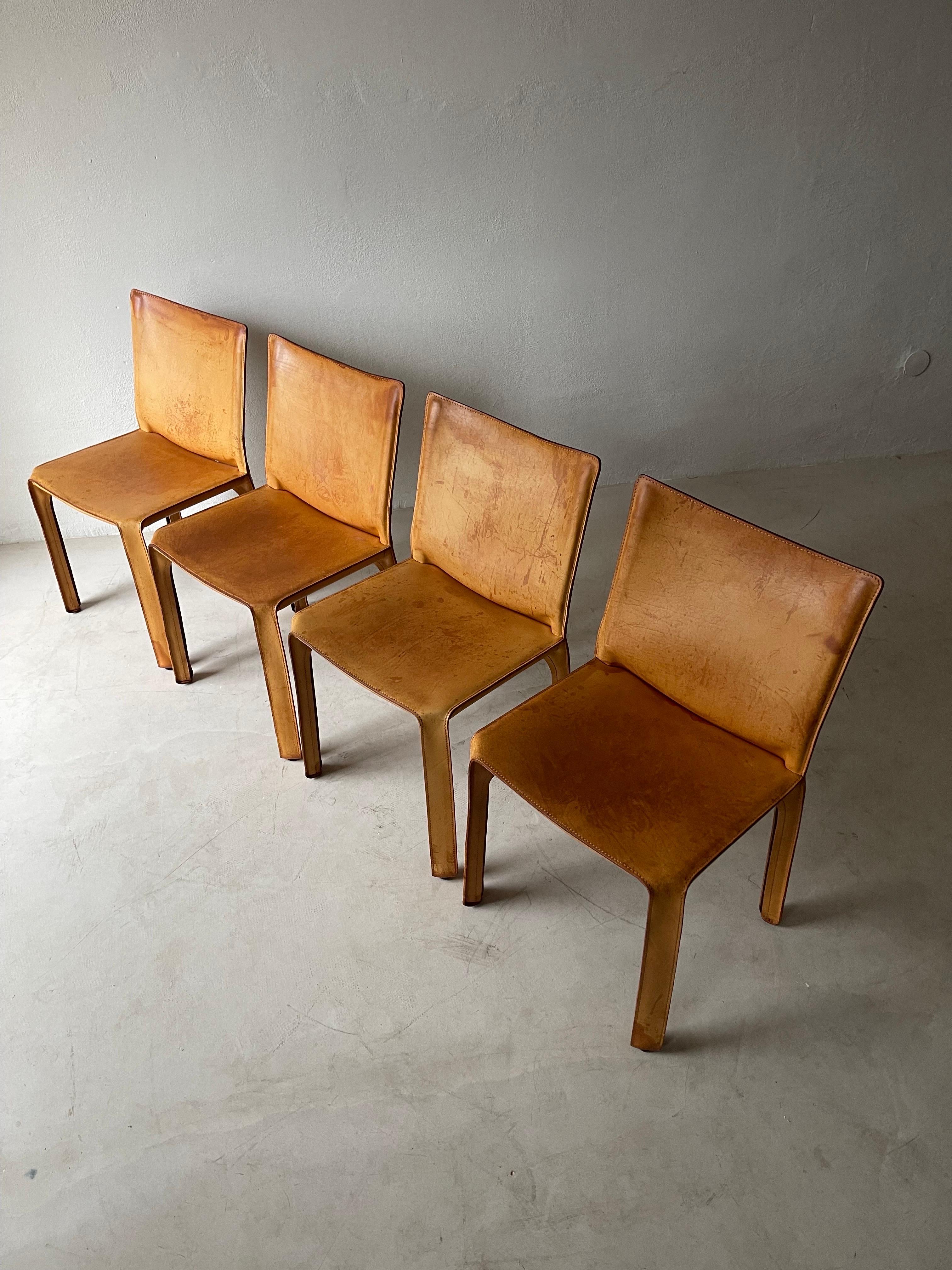 Late 20th Century CAB Chairs with Patinated Cognac Leather Design Mario Bellini by Cassina, 1970s
