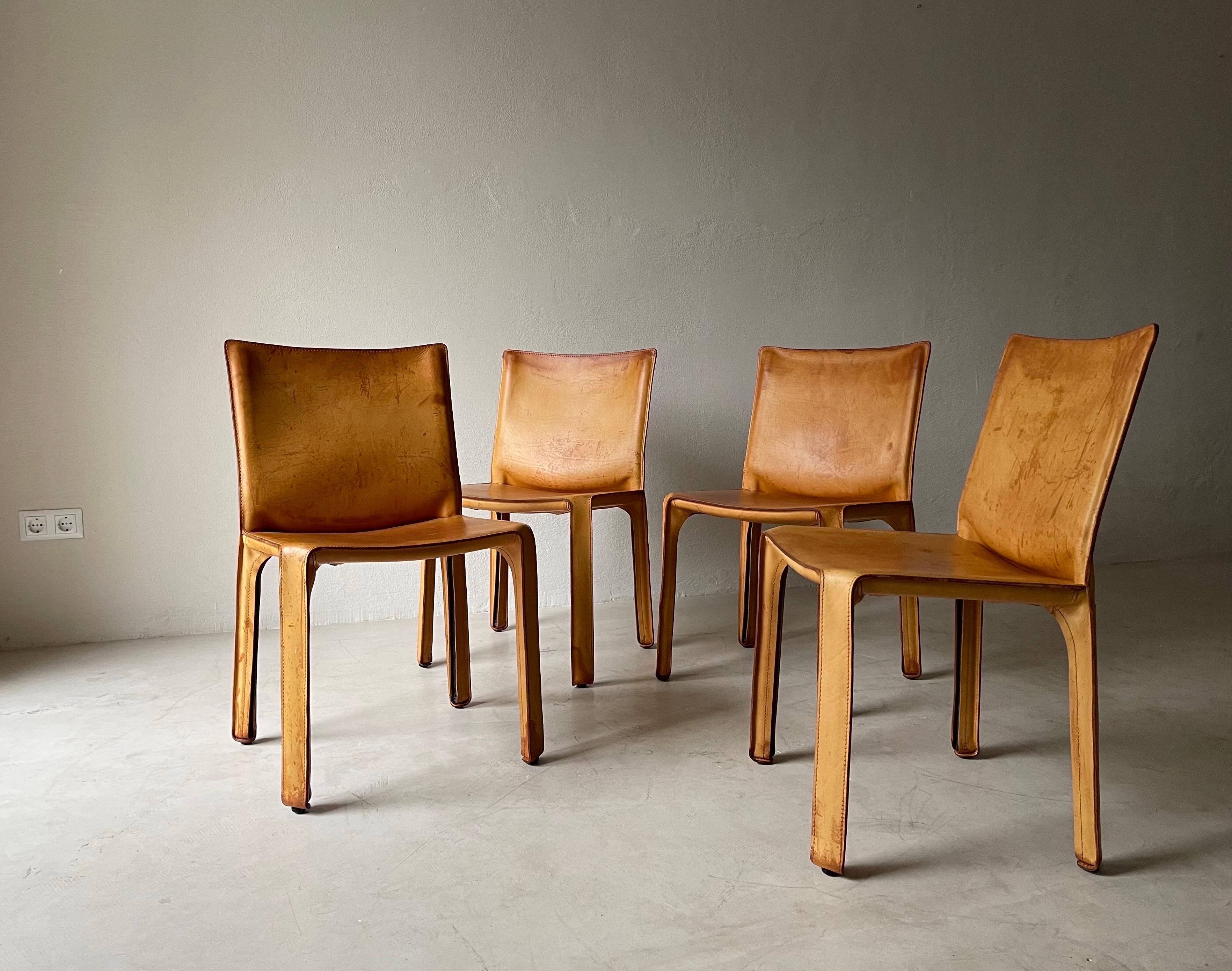 CAB Chairs with Patinated Cognac Leather Design Mario Bellini by Cassina, 1970s 1