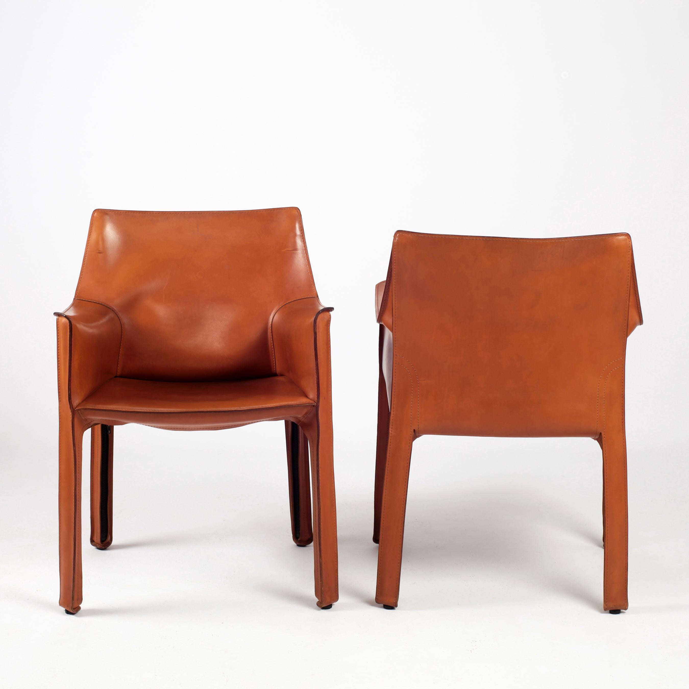 Post-Modern Cab Leather Armchairs by Mario Bellini for Cassina Set of Six Italy 1980s