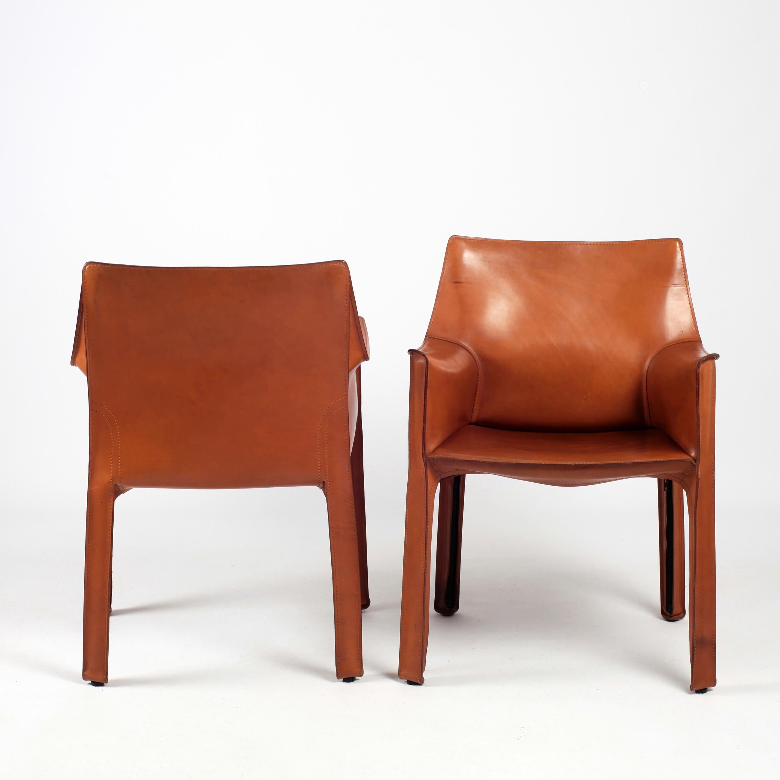 Italian Cab Leather Armchairs by Mario Bellini for Cassina Set of Six Italy 1980s