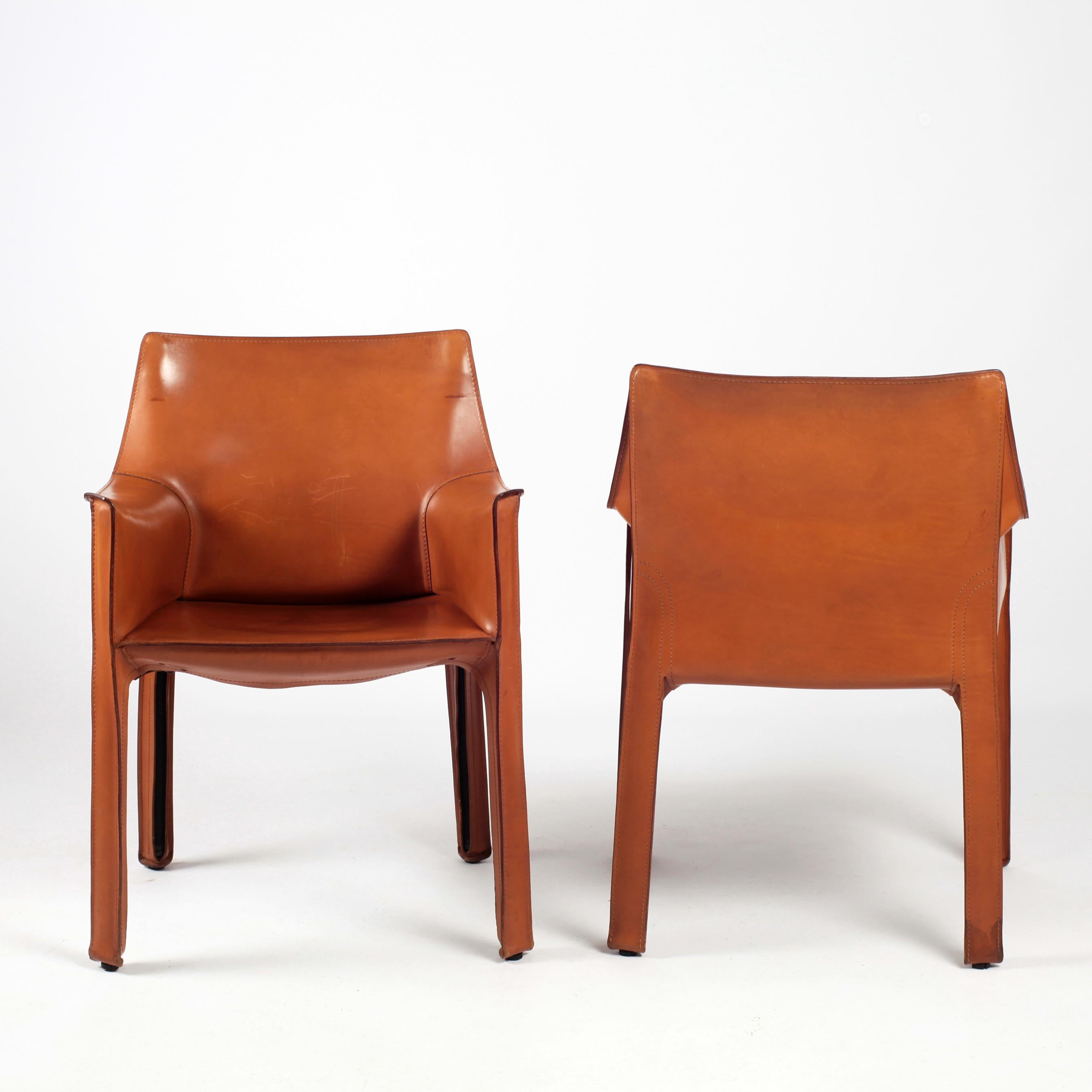 Cab Leather Armchairs by Mario Bellini for Cassina Set of Six Italy 1980s In Good Condition In Saint  Ouen, FR
