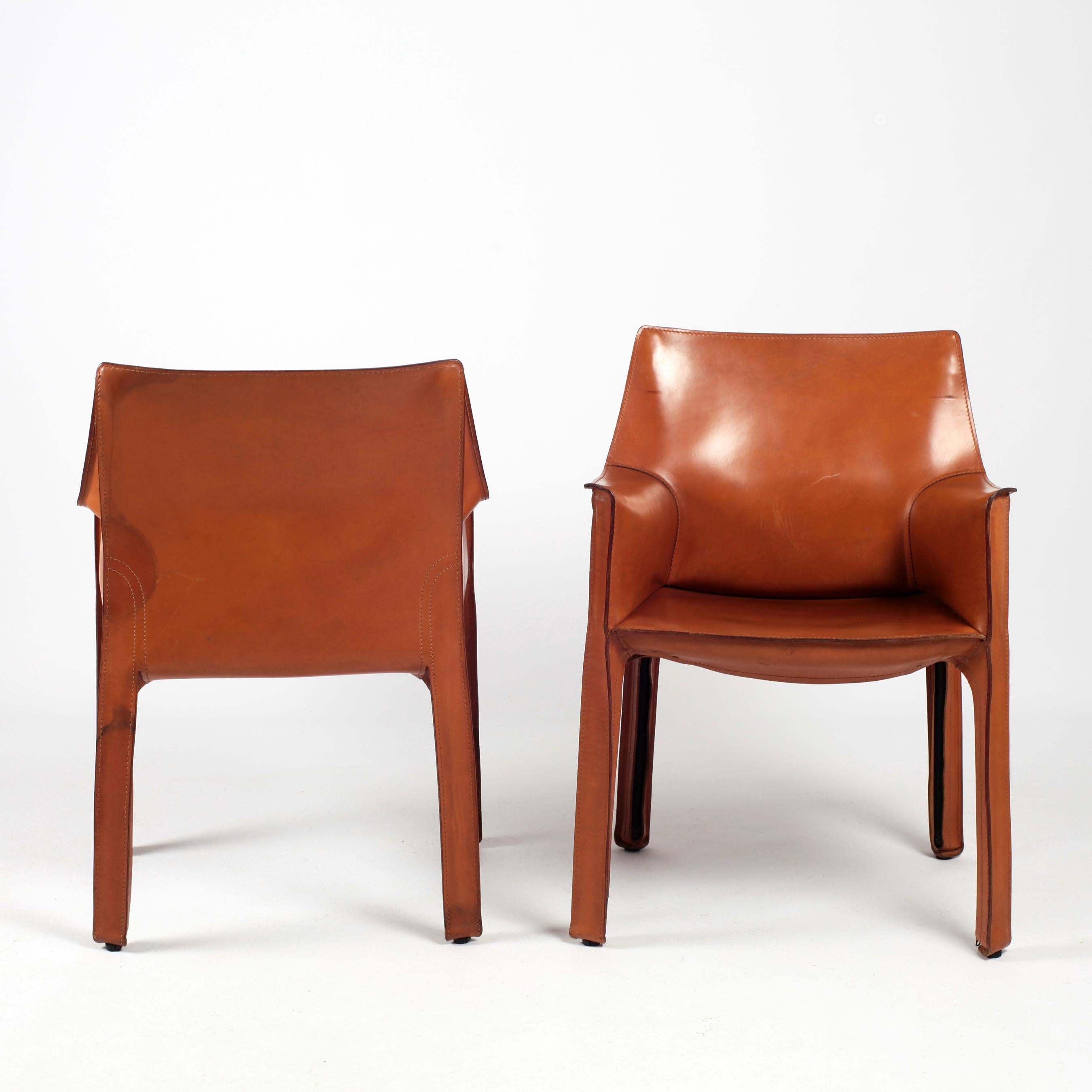 Late 20th Century Cab Leather Armchairs by Mario Bellini for Cassina Set of Six Italy 1980s