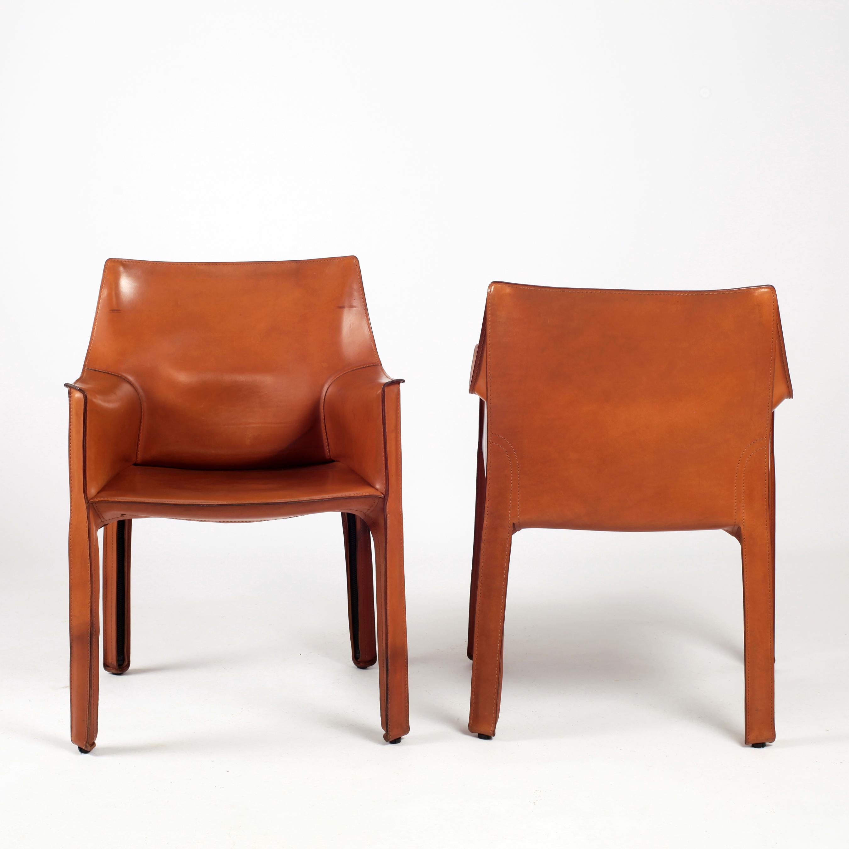 Cab Leather Armchairs by Mario Bellini for Cassina Set of Six Italy 1980s 1