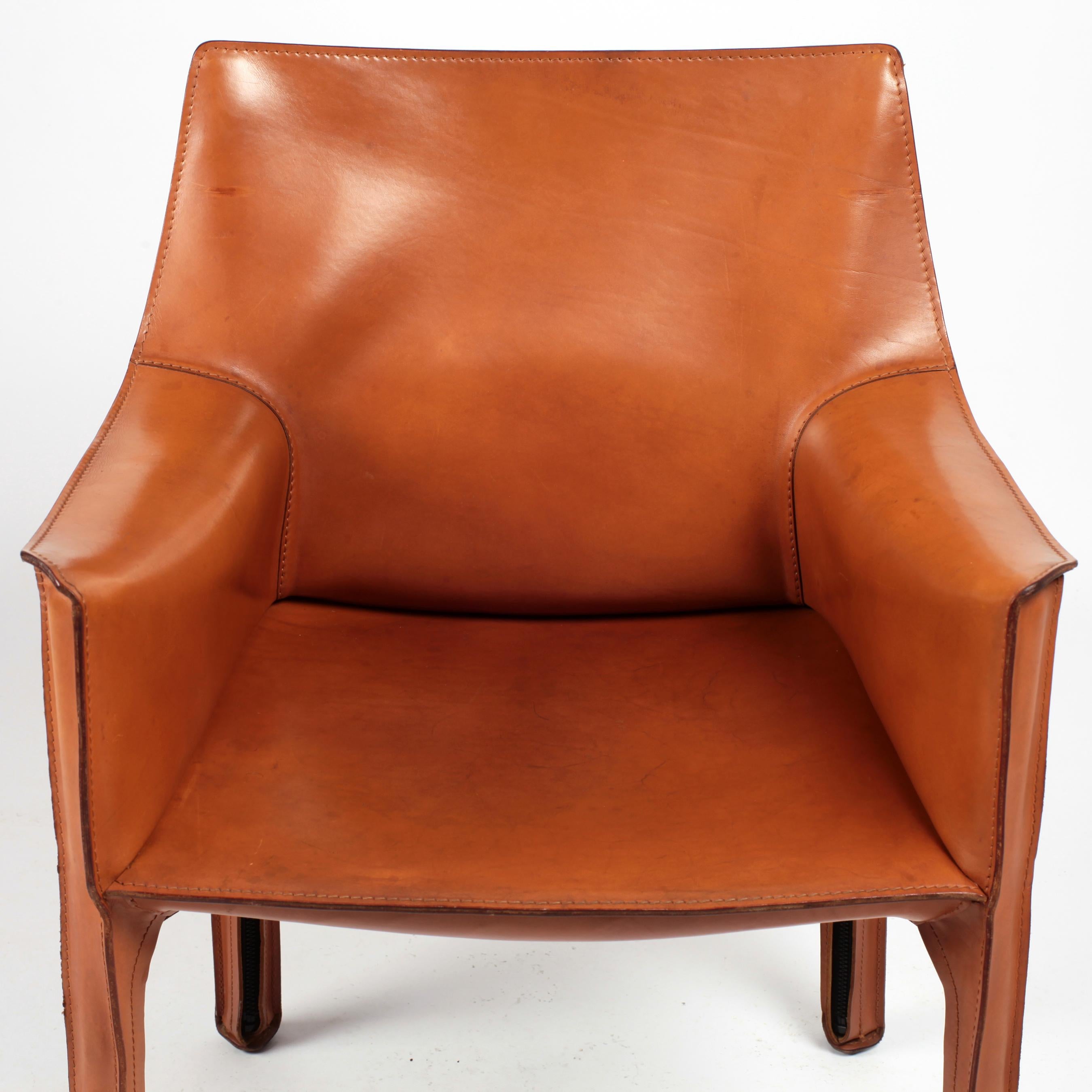 Cab Leather Armchairs by Mario Bellini for Cassina Set of Six Italy 1980s 3