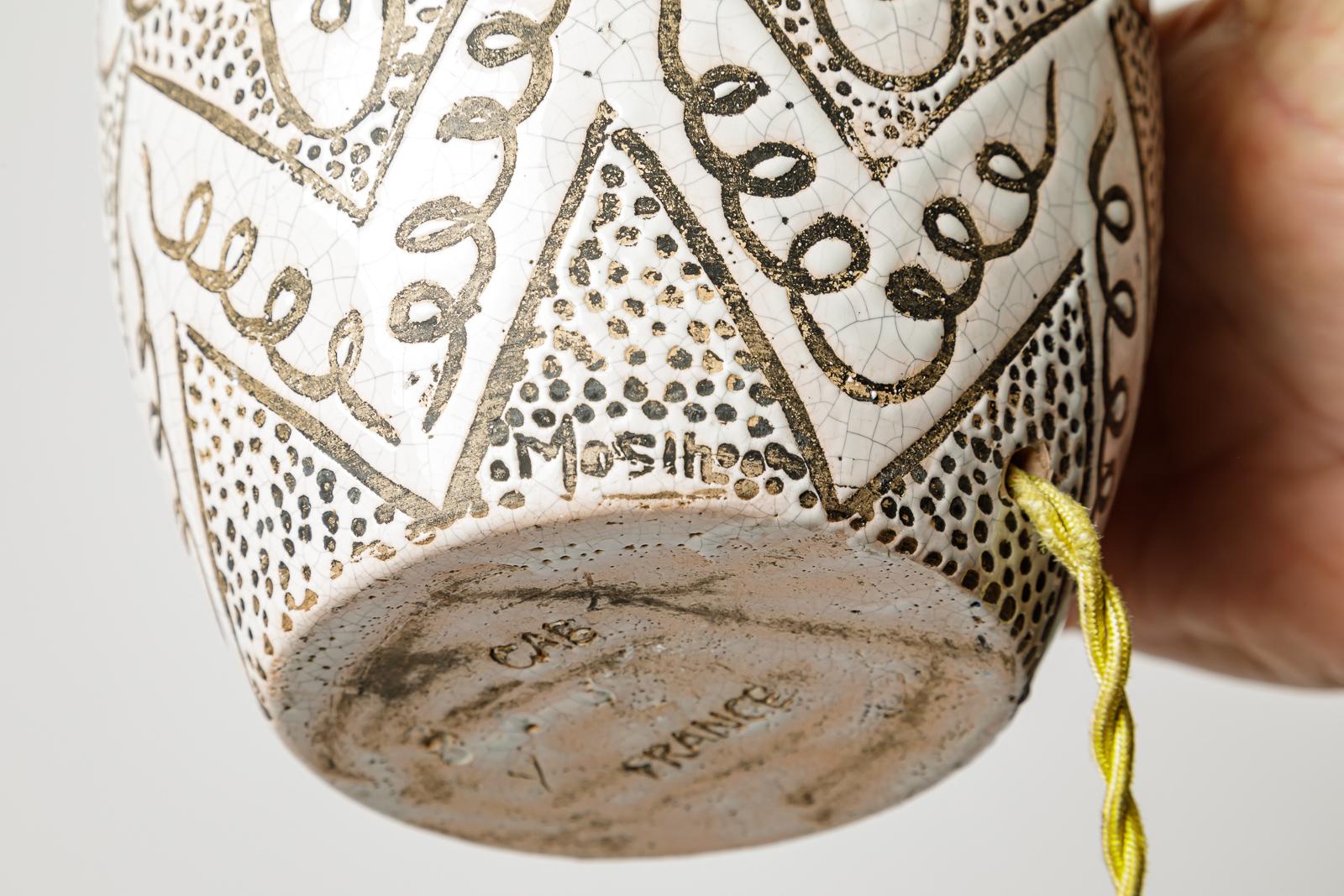 blanc printemps et  Lampe de table en céramique Art déco noire signée vers 1930 1