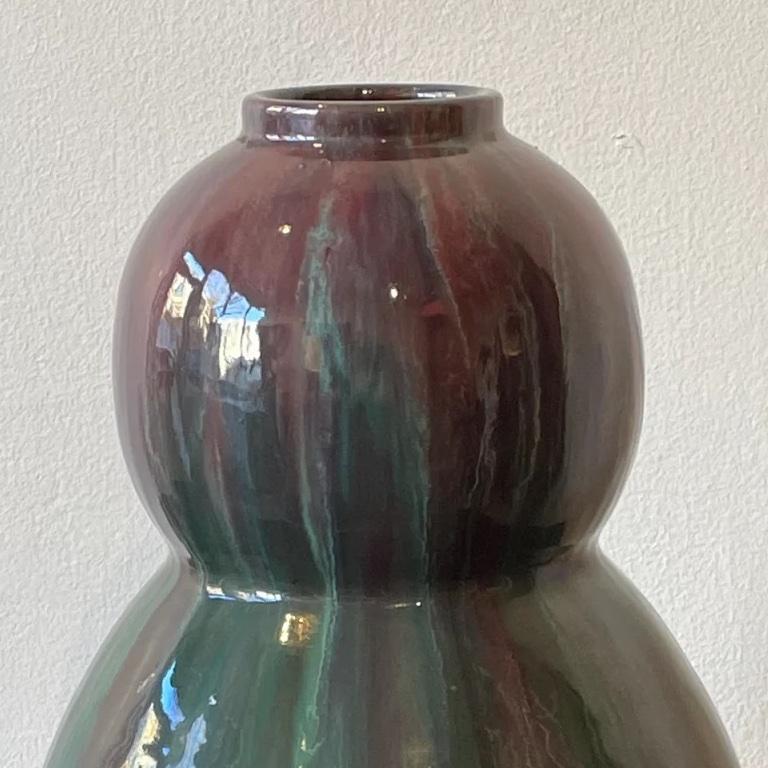 An excellent flambé glazed double gourd ceramic vase marked ‘Made in France’ CAB Gete.
Felix Gete for CAB
France c. 1930s
35cms