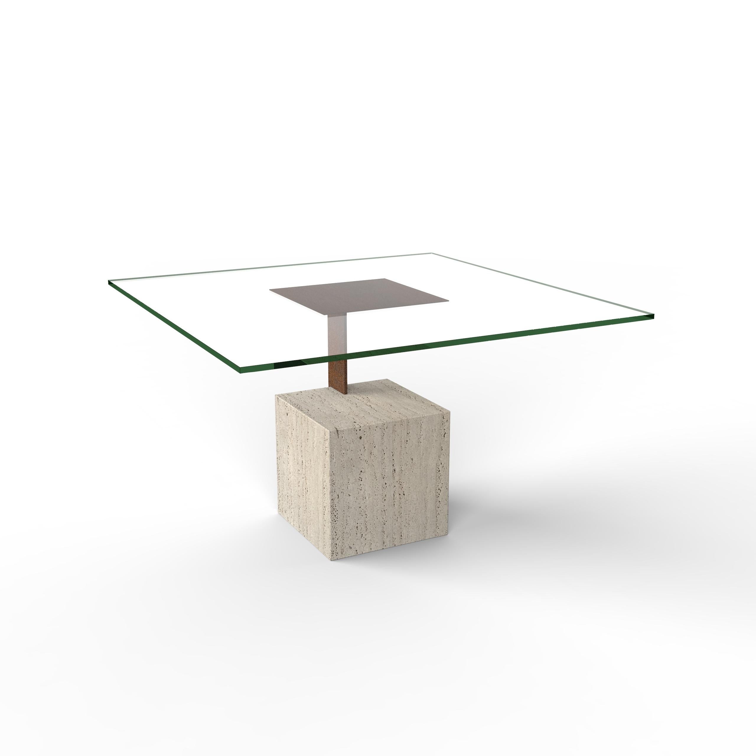 Modern Cabal Bespoke Italian Travertine Marble Oxid Iron Joaquin Moll Dining Table For Sale