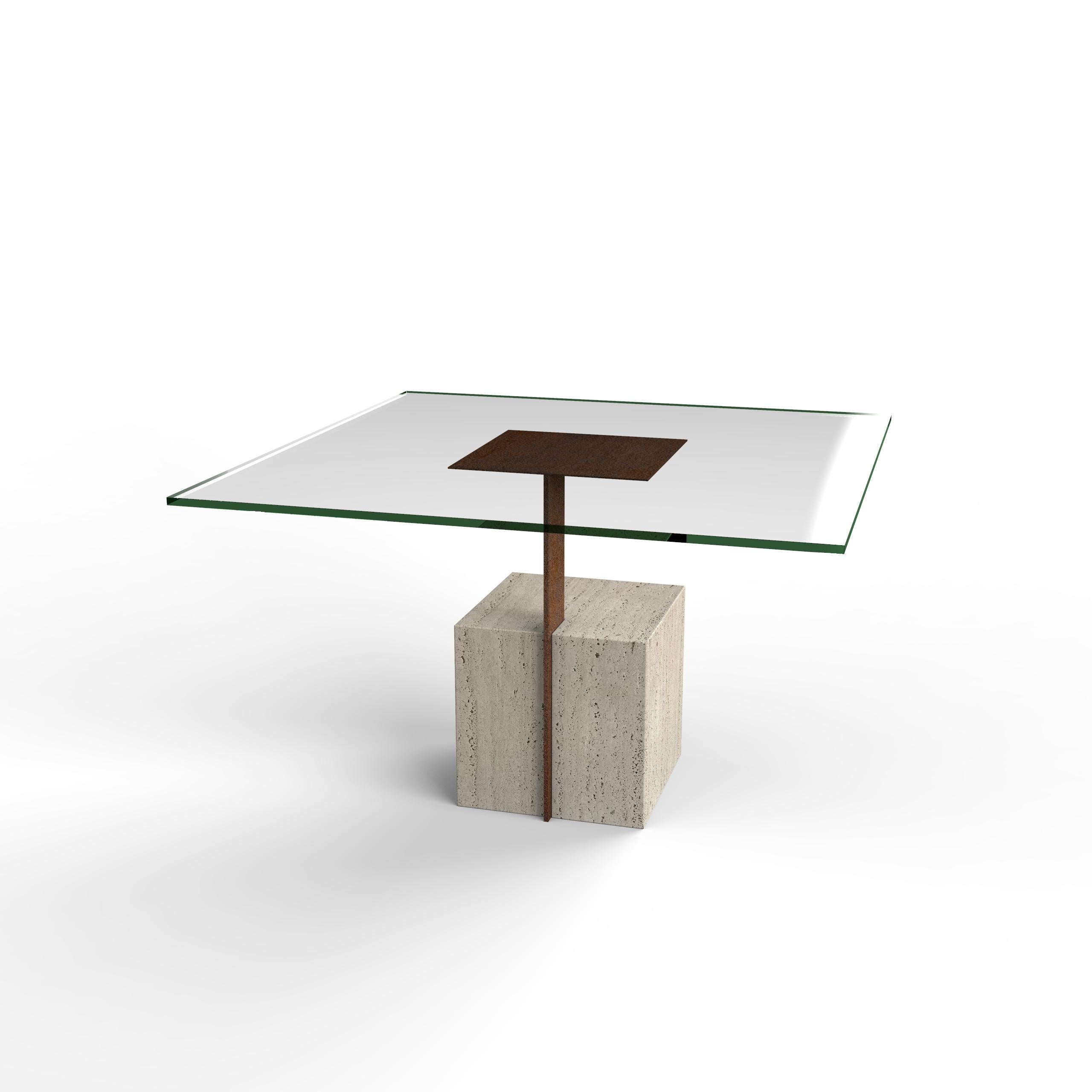 Spanish Cabal Bespoke Italian Travertine Marble Oxid Iron Joaquin Moll Dining Table For Sale